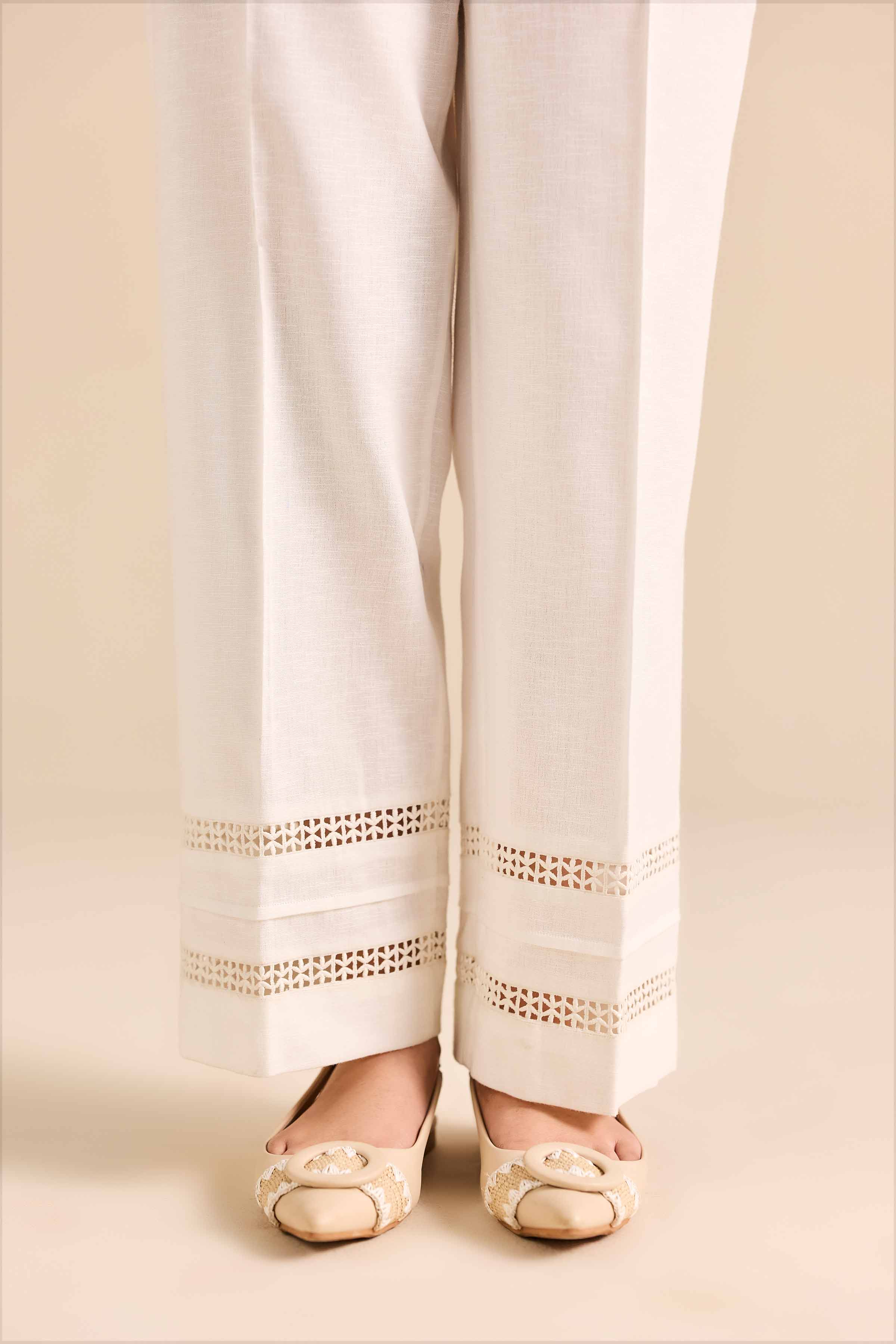NISHATUAE - White Solids Karandi Ready to wear Trousers
