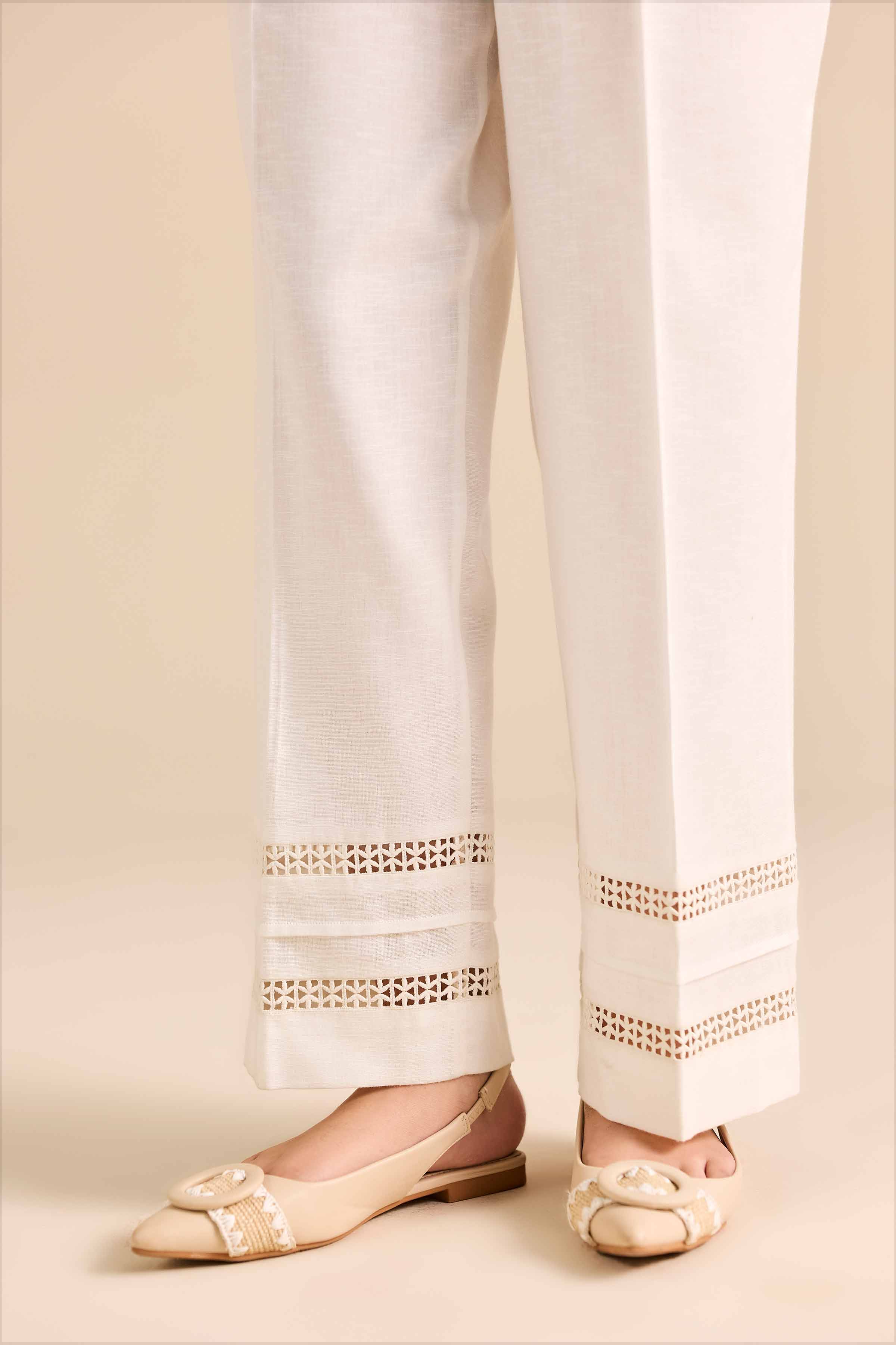 NISHATUAE - White Solids Karandi Ready to wear Trousers