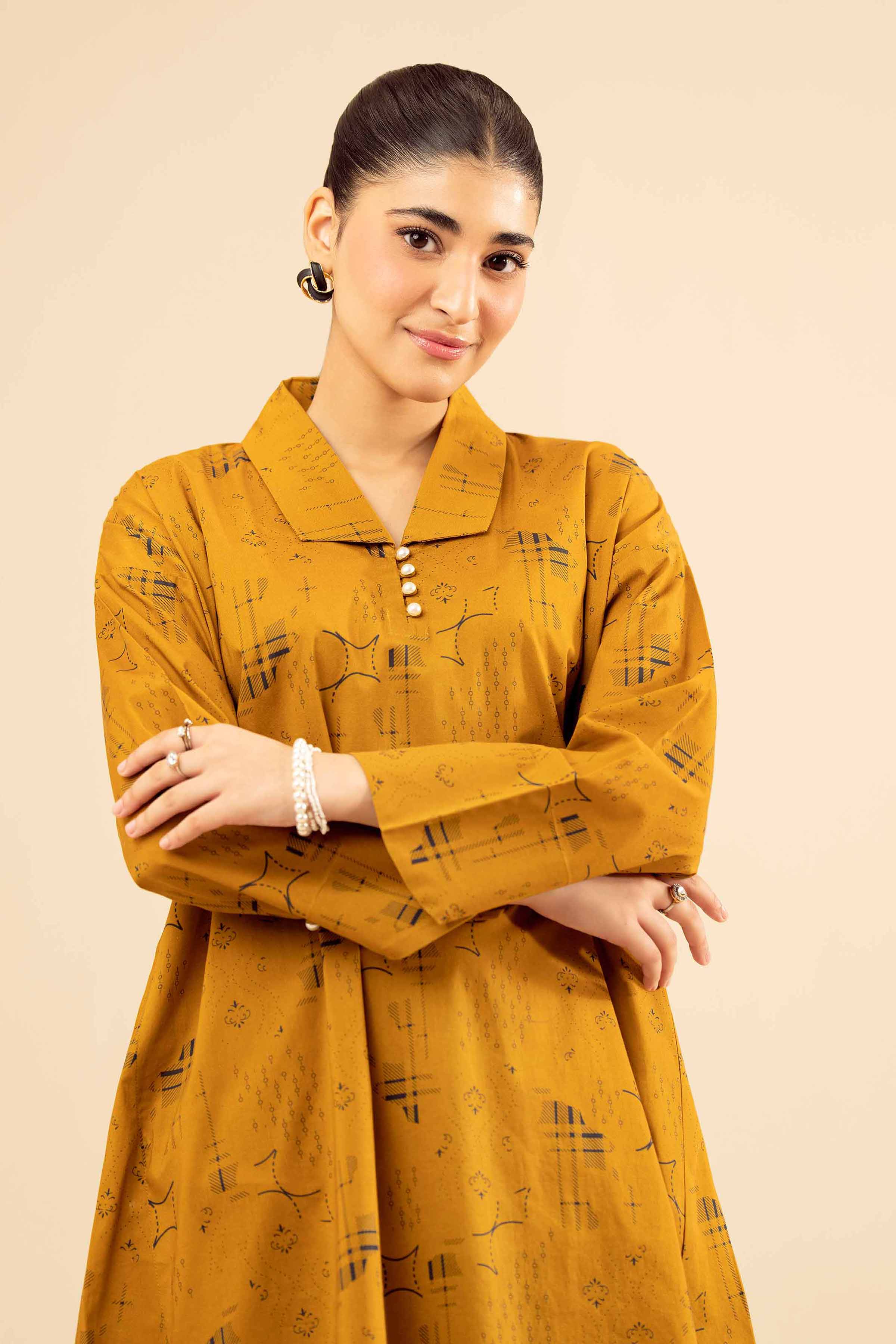 NISHATUAE - Mustard Printed Cambric 2-piece Ready to wear Dress