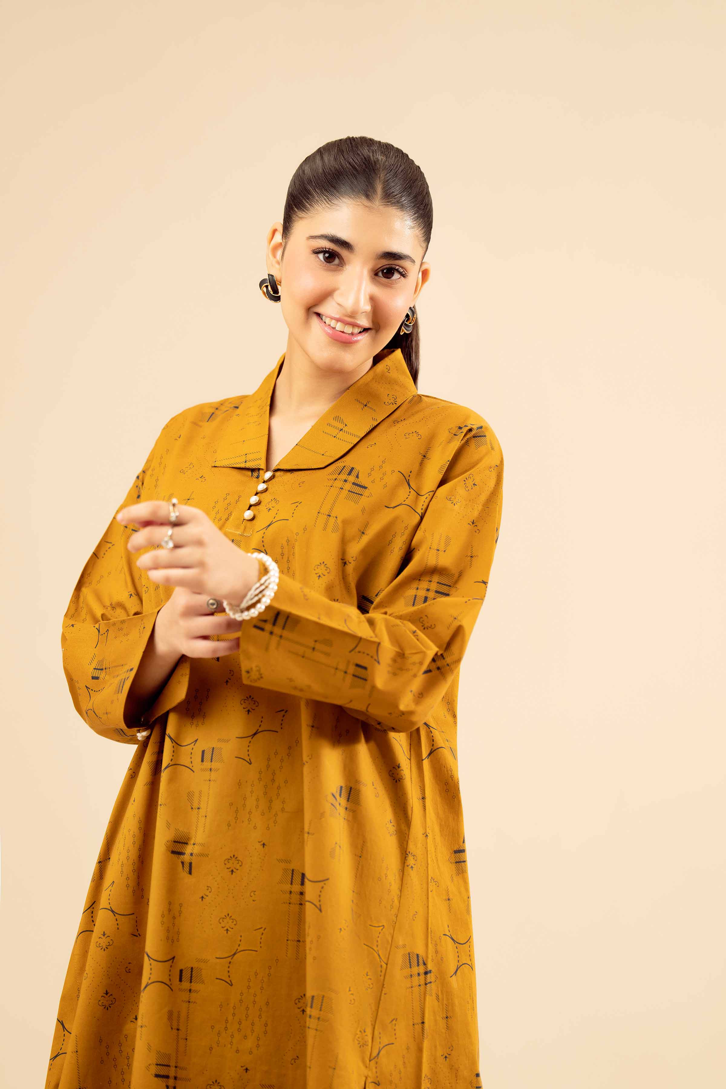 NISHATUAE - Mustard Printed Cambric 2-piece Ready to wear Dress
