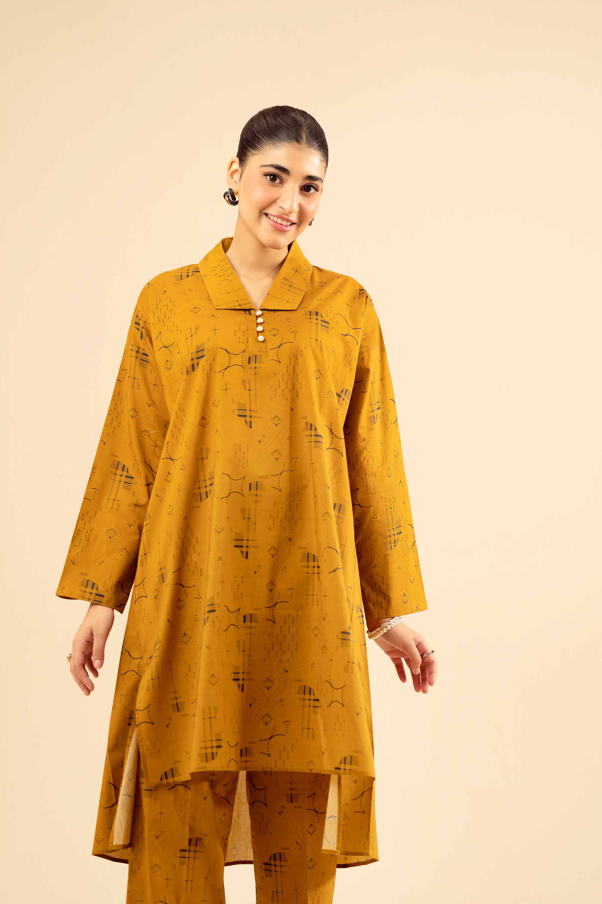 NISHATUAE - Mustard Printed Cambric 2-piece Ready to wear Dress