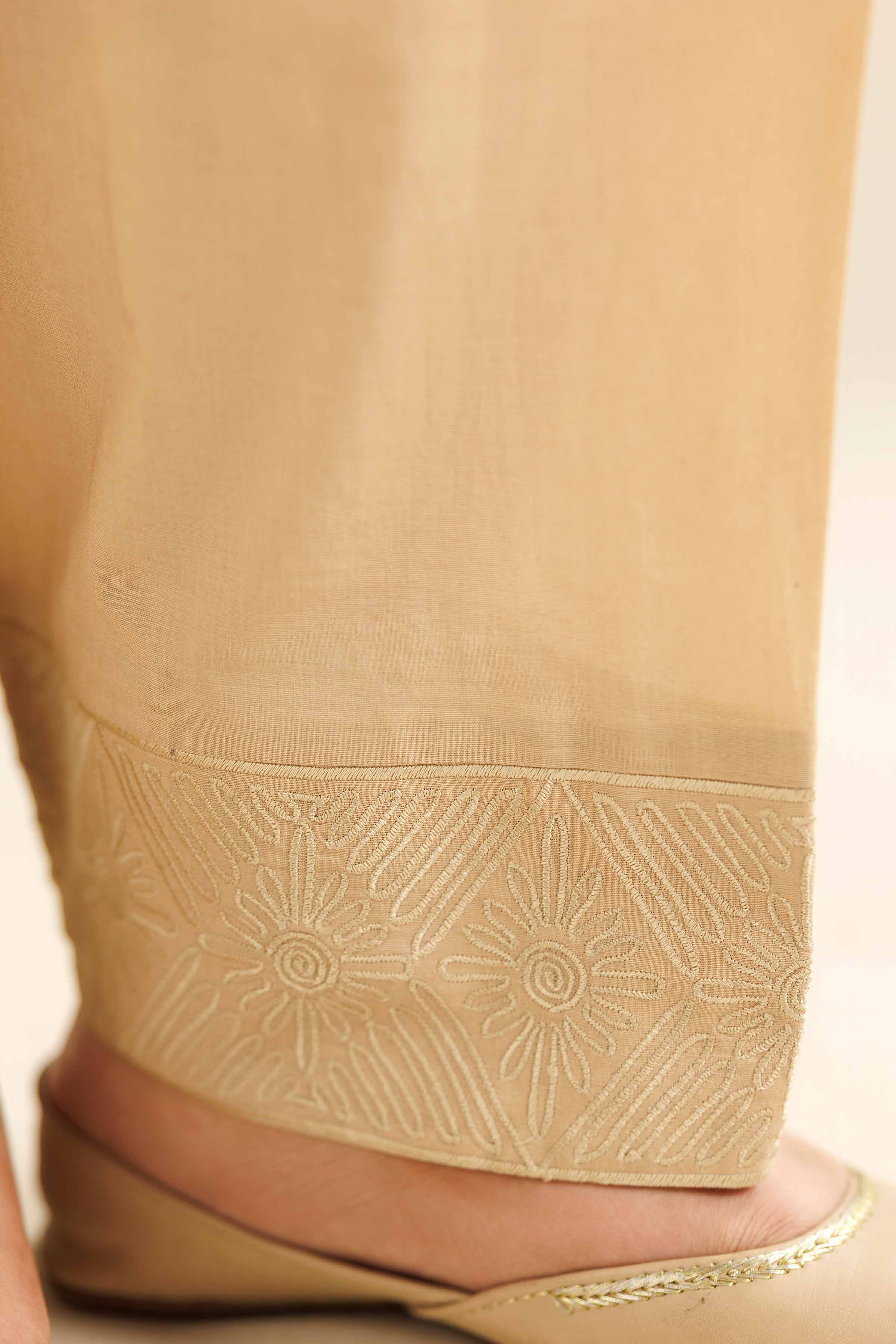 NISHATUAE - Beige Embroidered Cambric Ready to wear Shalwar