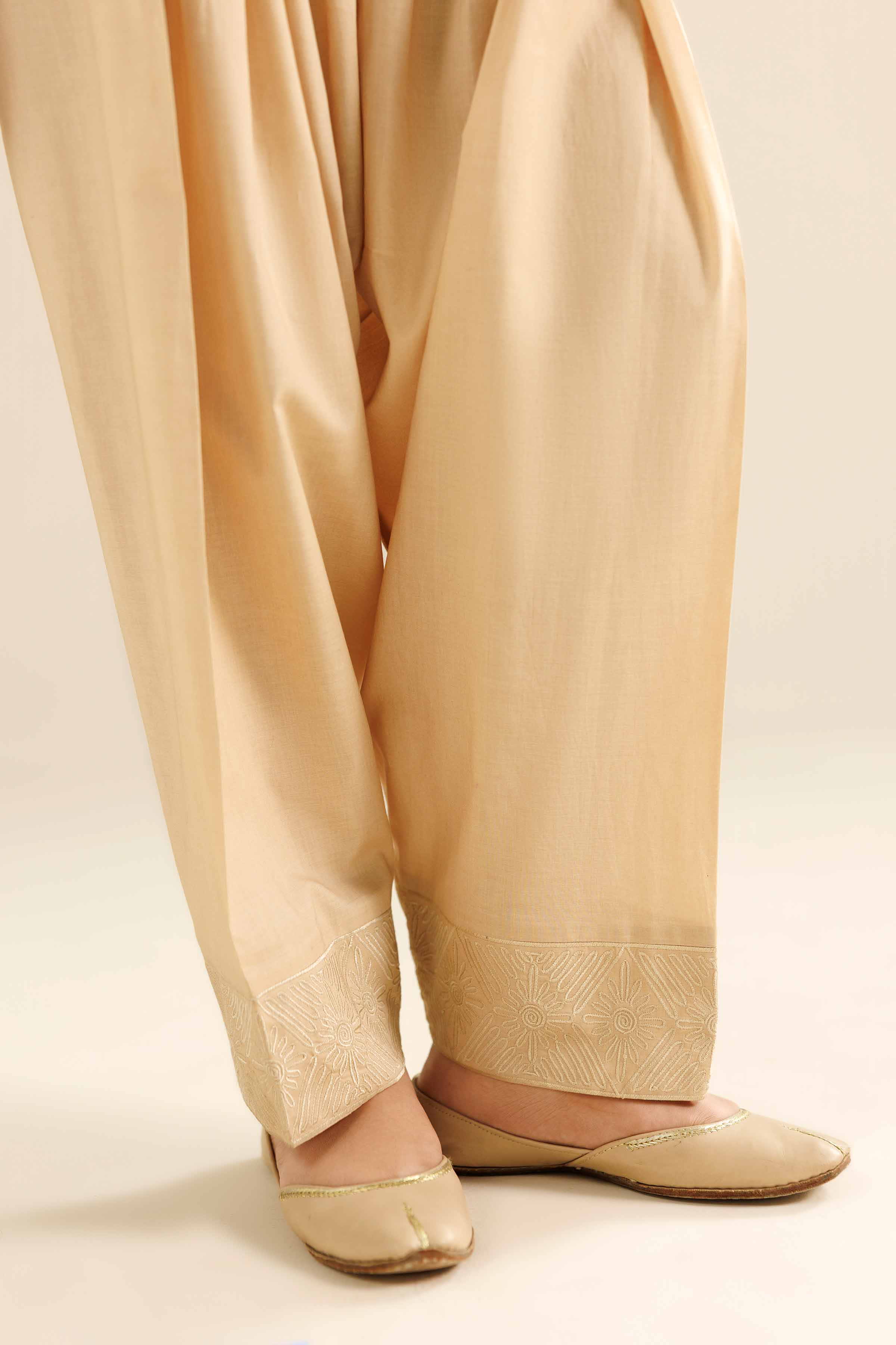 NISHATUAE - Beige Embroidered Cambric Ready to wear Shalwar