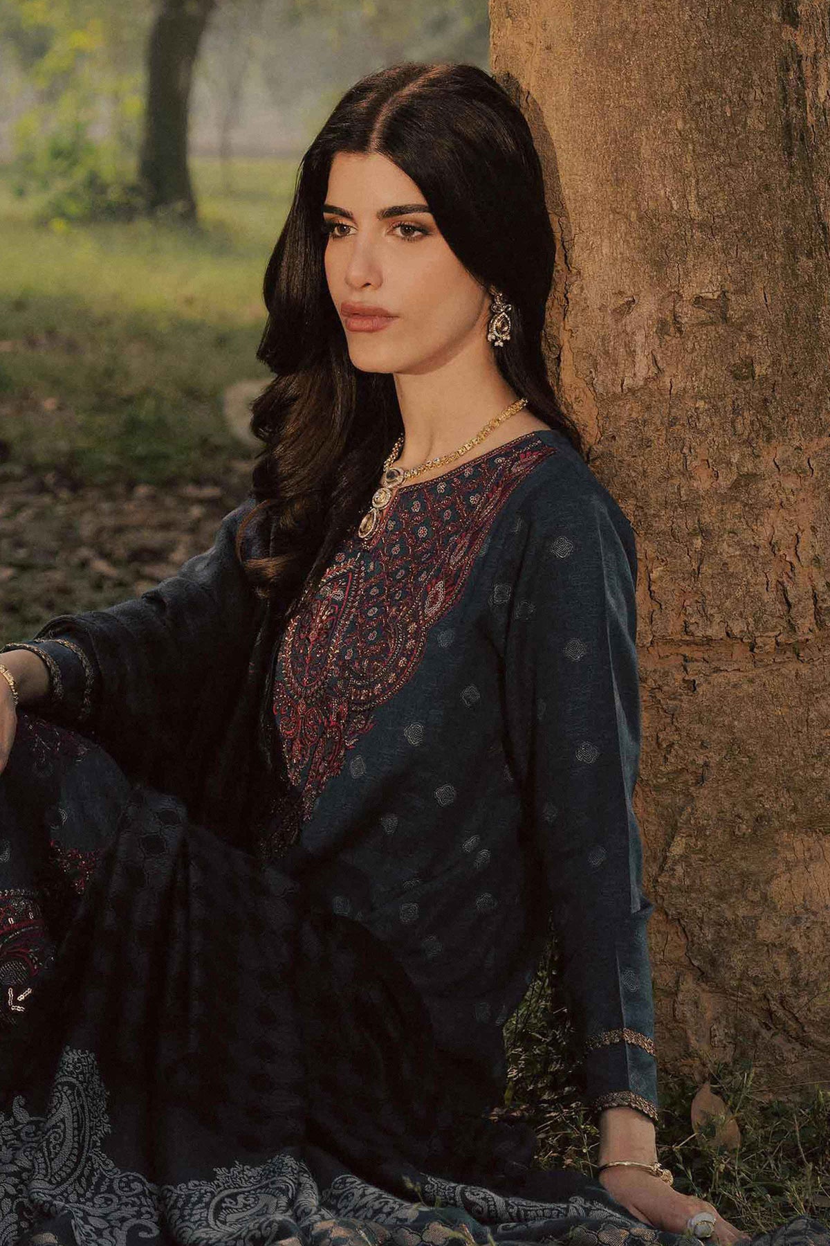 2 Piece - Printed Embroidered Suit - PW25-179