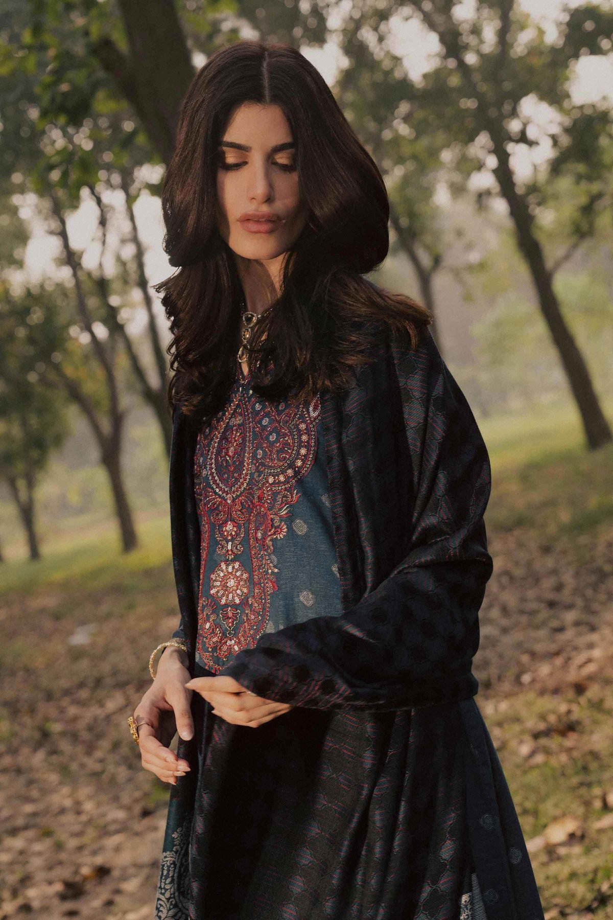 2 Piece - Printed Embroidered Suit - PW25-179