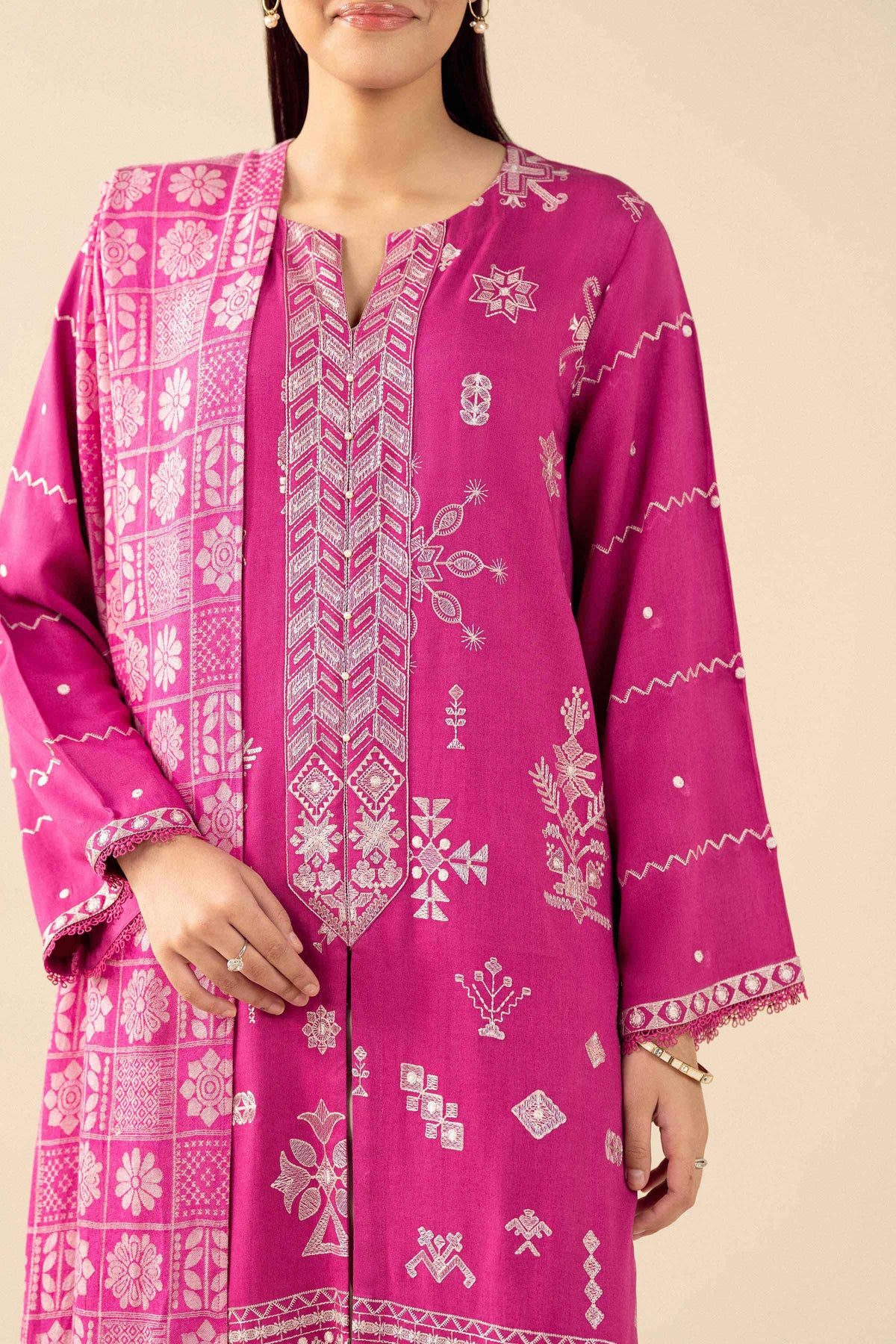 2 Piece - Printed Embroidered Suit - PW25-185