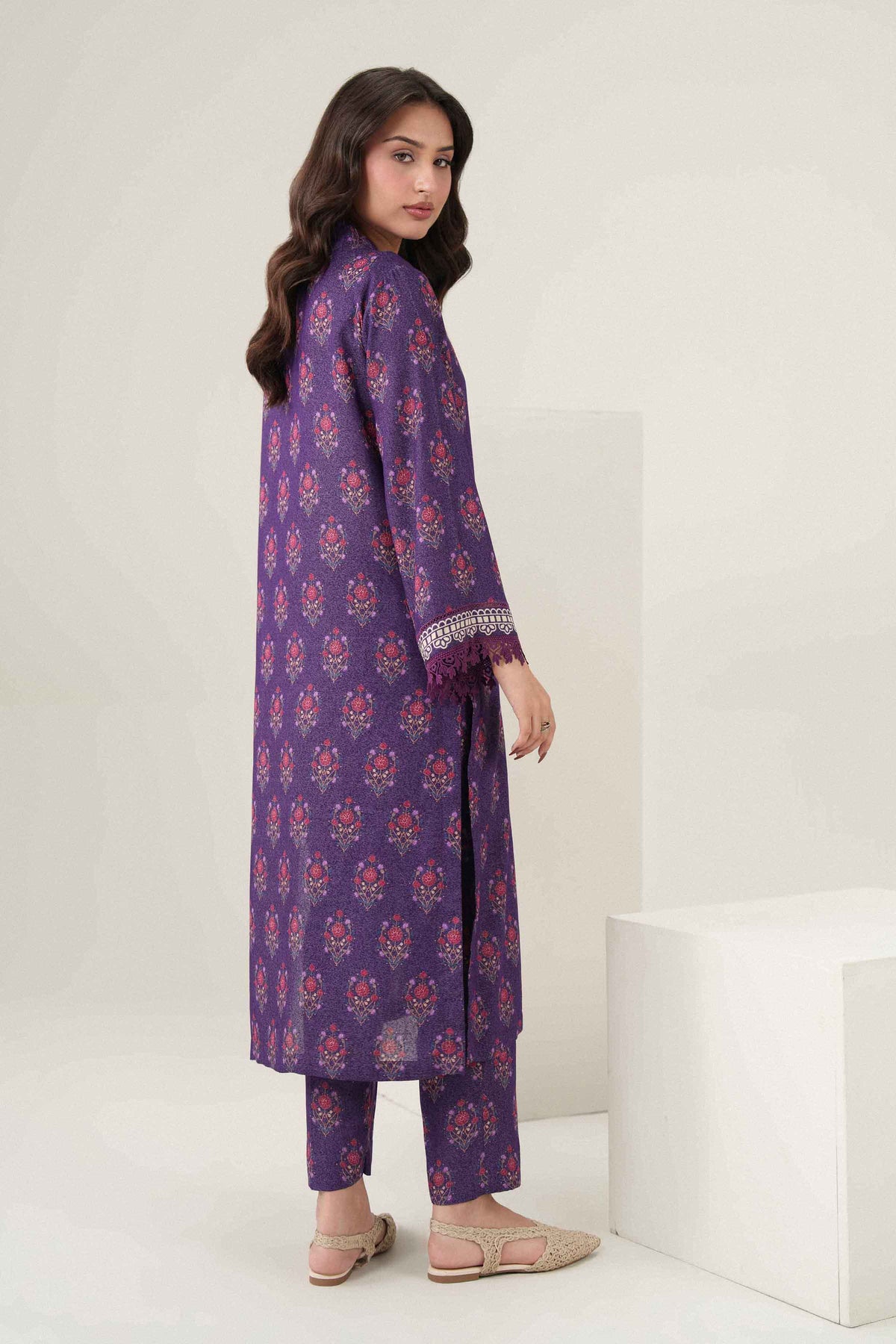 Purple 2-Piece Printed Suit in Karandi ready-to-wear