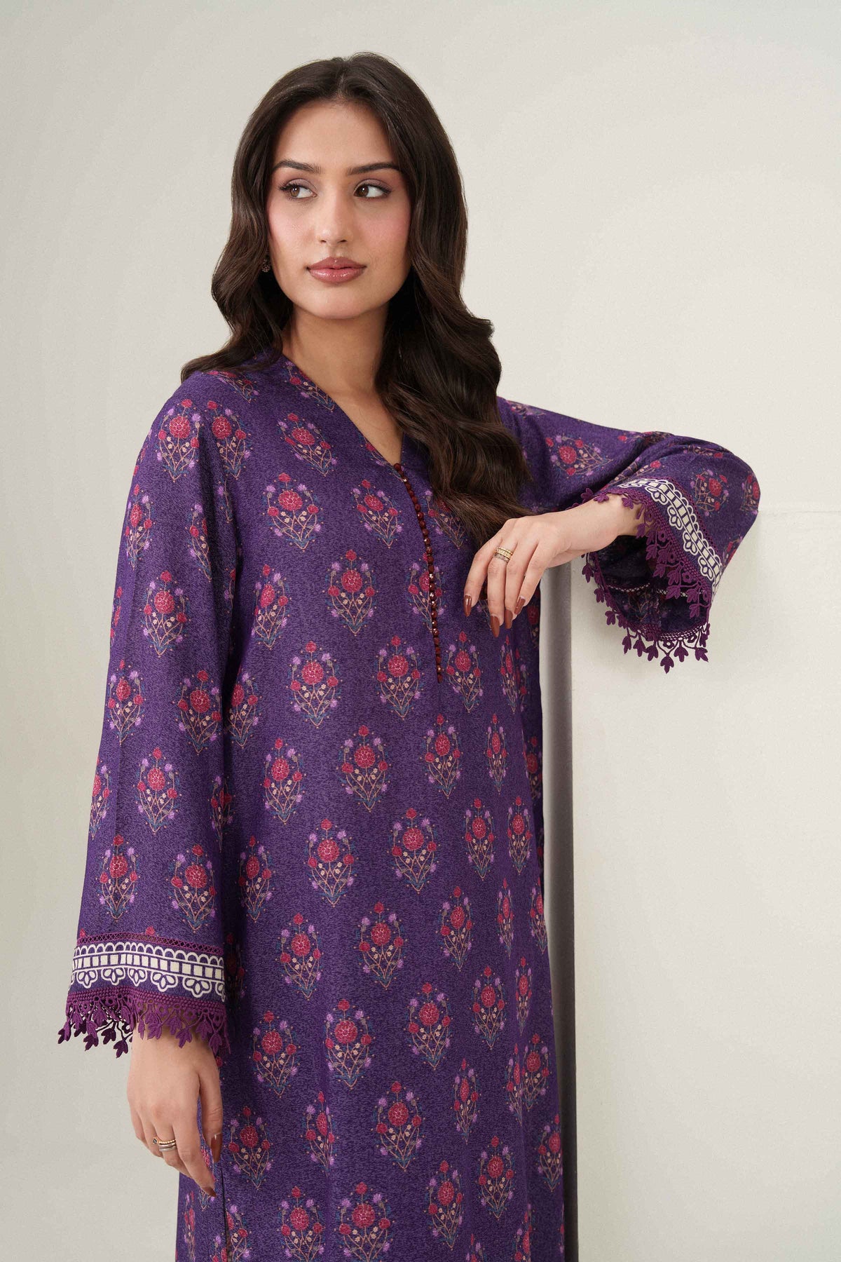 Purple 2-Piece Printed Suit in Karandi ready-to-wear