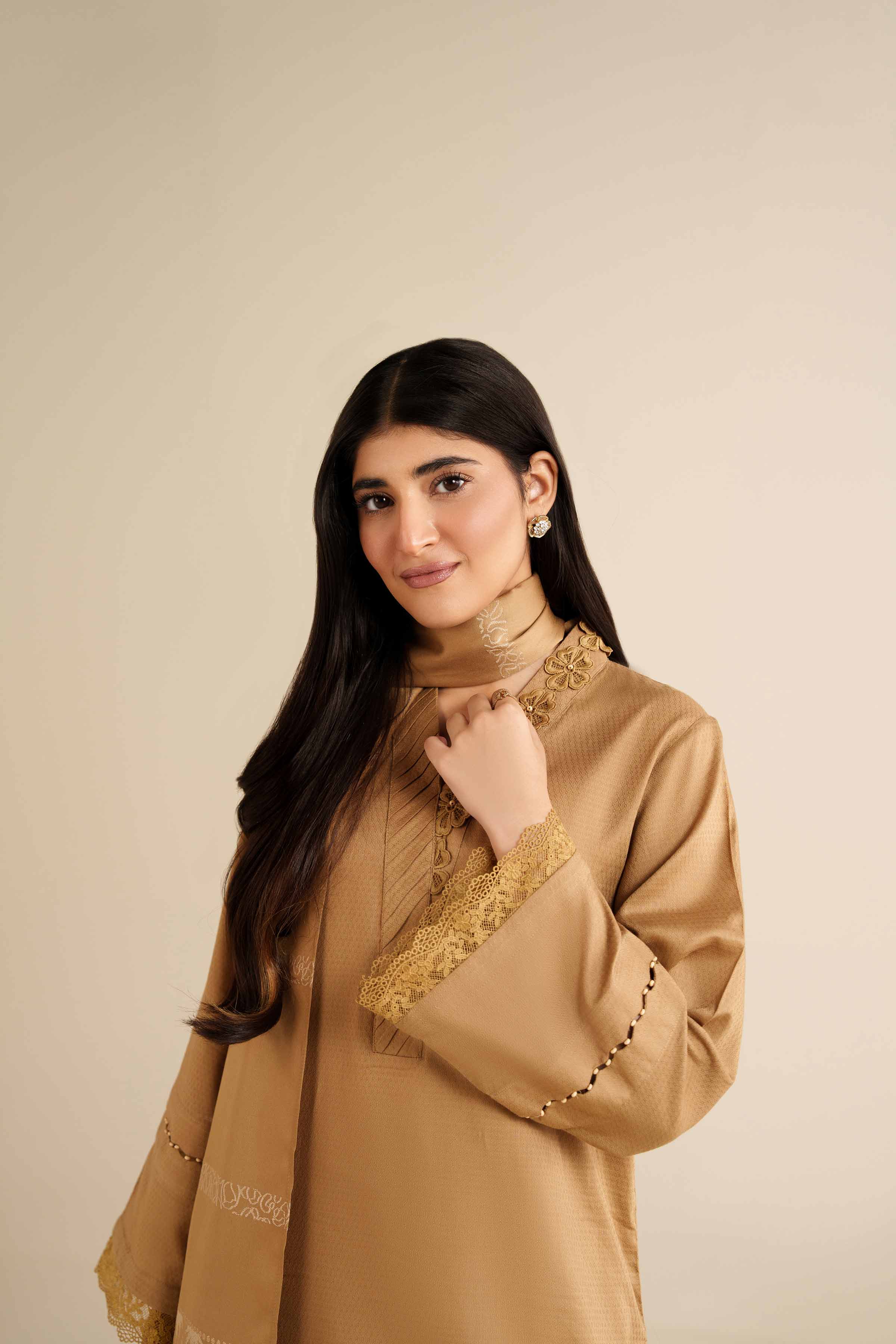 NISHATUAE - Brown Solids Dobby 3-piece Ready to wear Suit