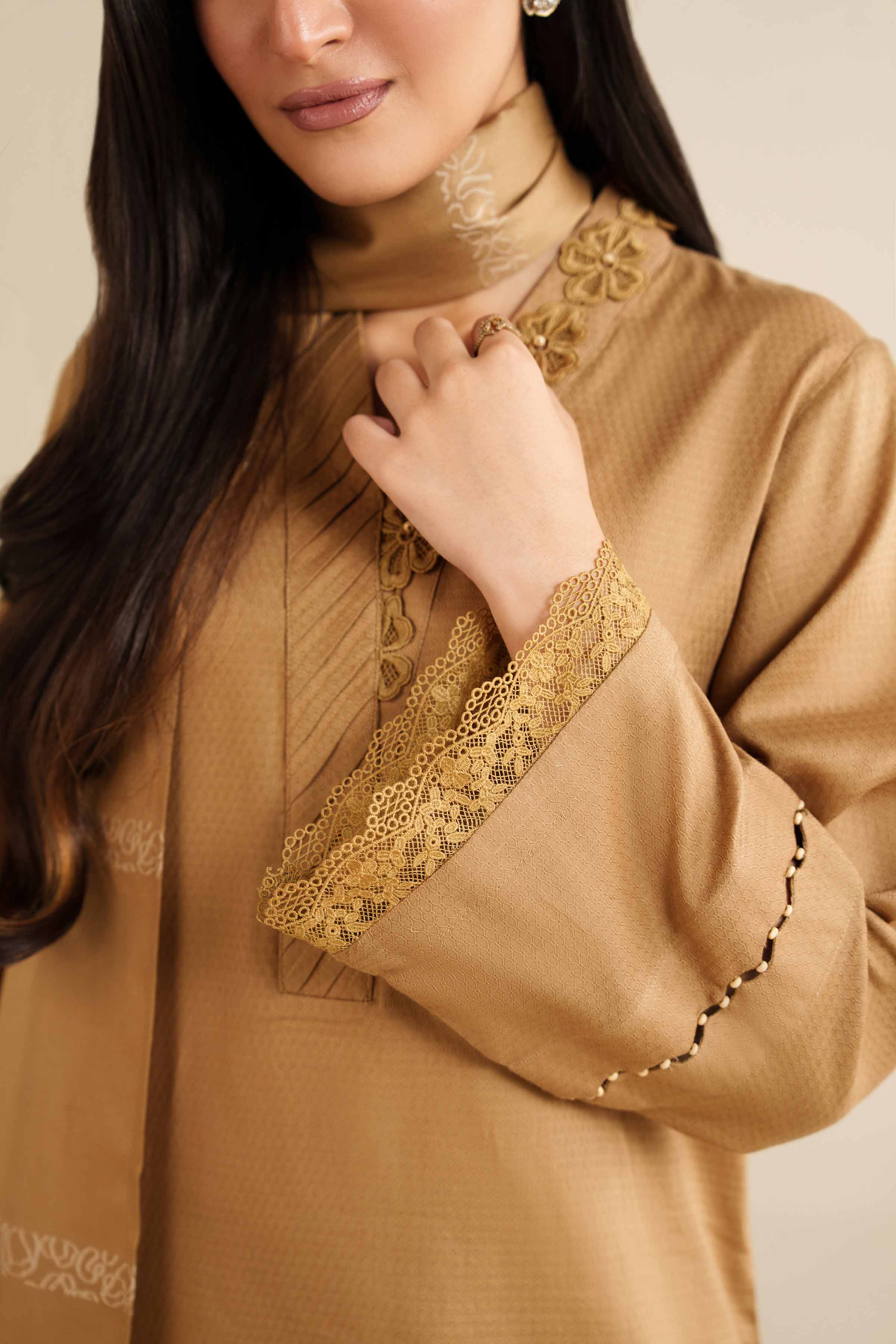 NISHATUAE - Brown Solids Dobby 3-piece Ready to wear Suit