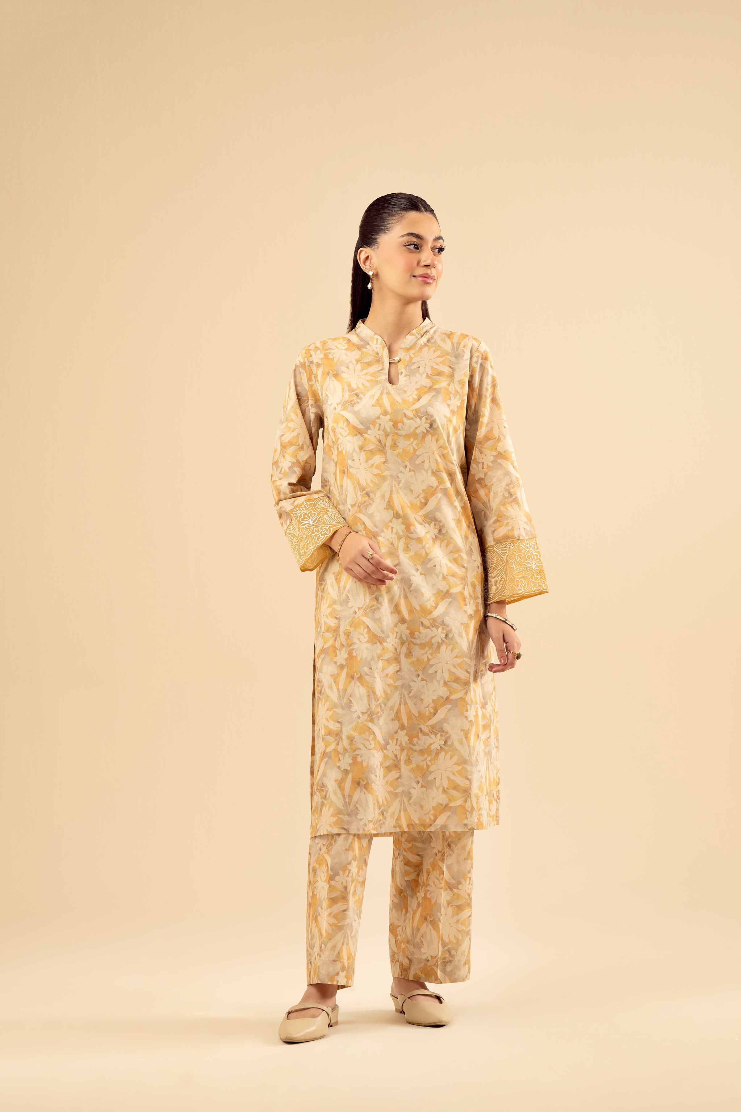 NISHATUAE - Beige Embroidered Cambric 2-piece Ready to wear Dress