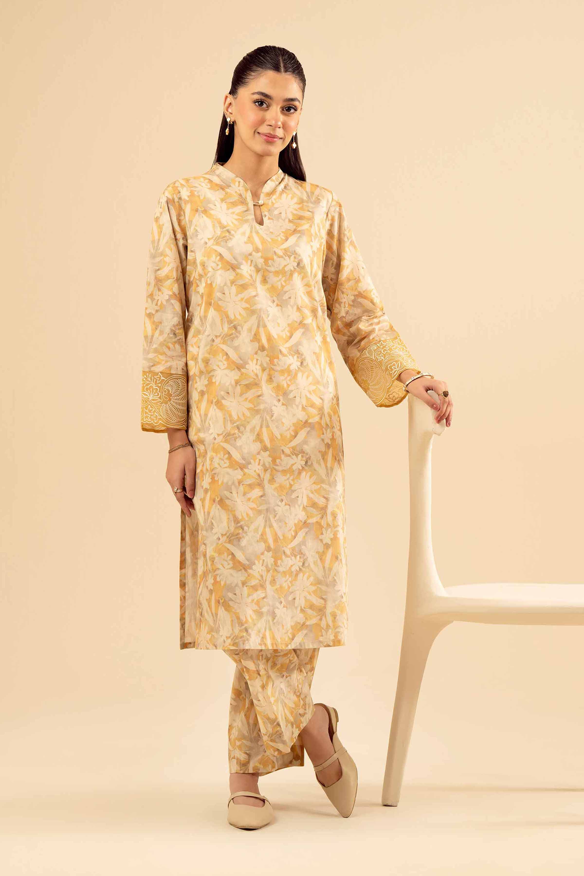 NISHATUAE - Beige Embroidered Cambric 2-piece Ready to wear Dress