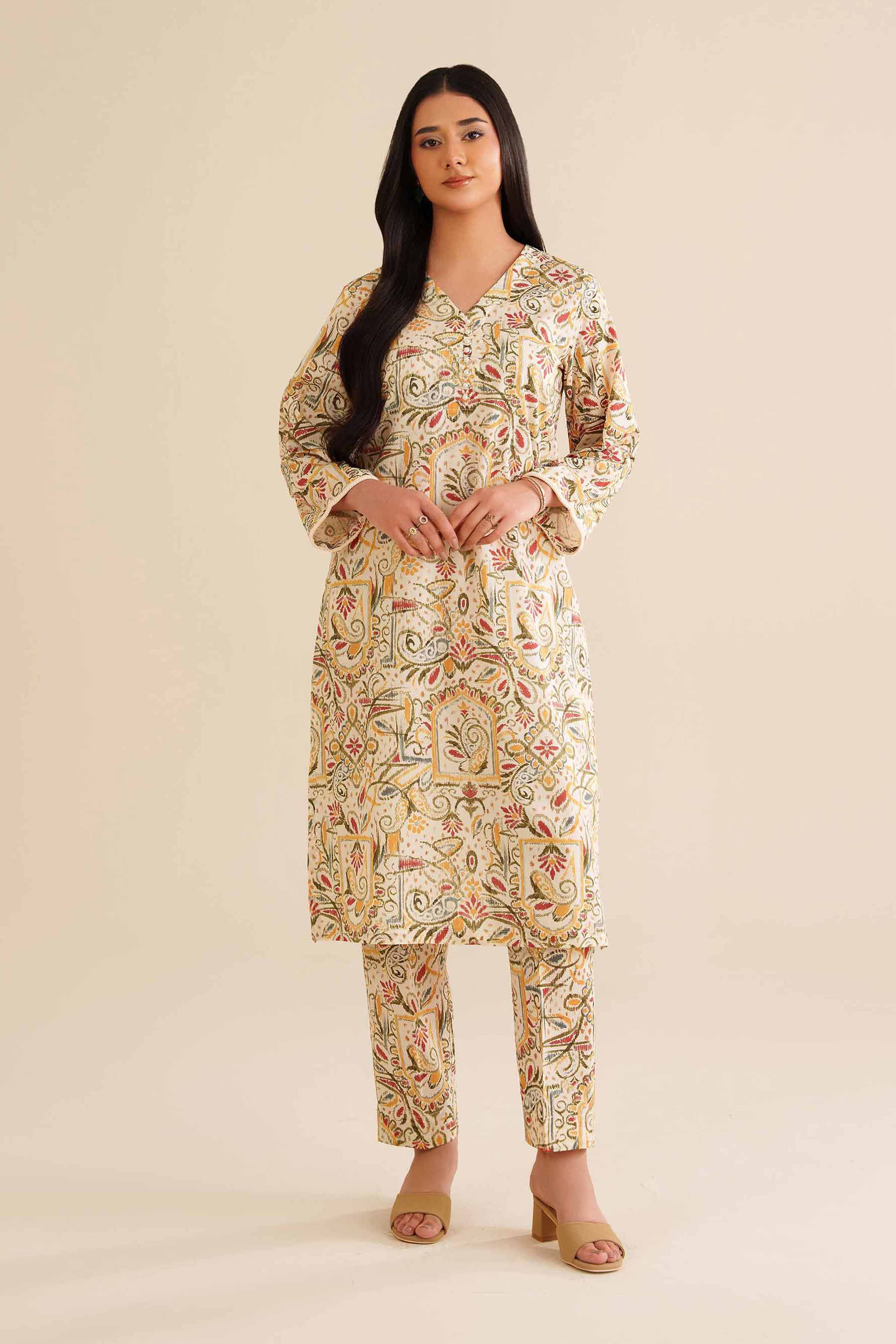 NISHATUAE - White Printed Cambric 2-piece Ready to wear Dress