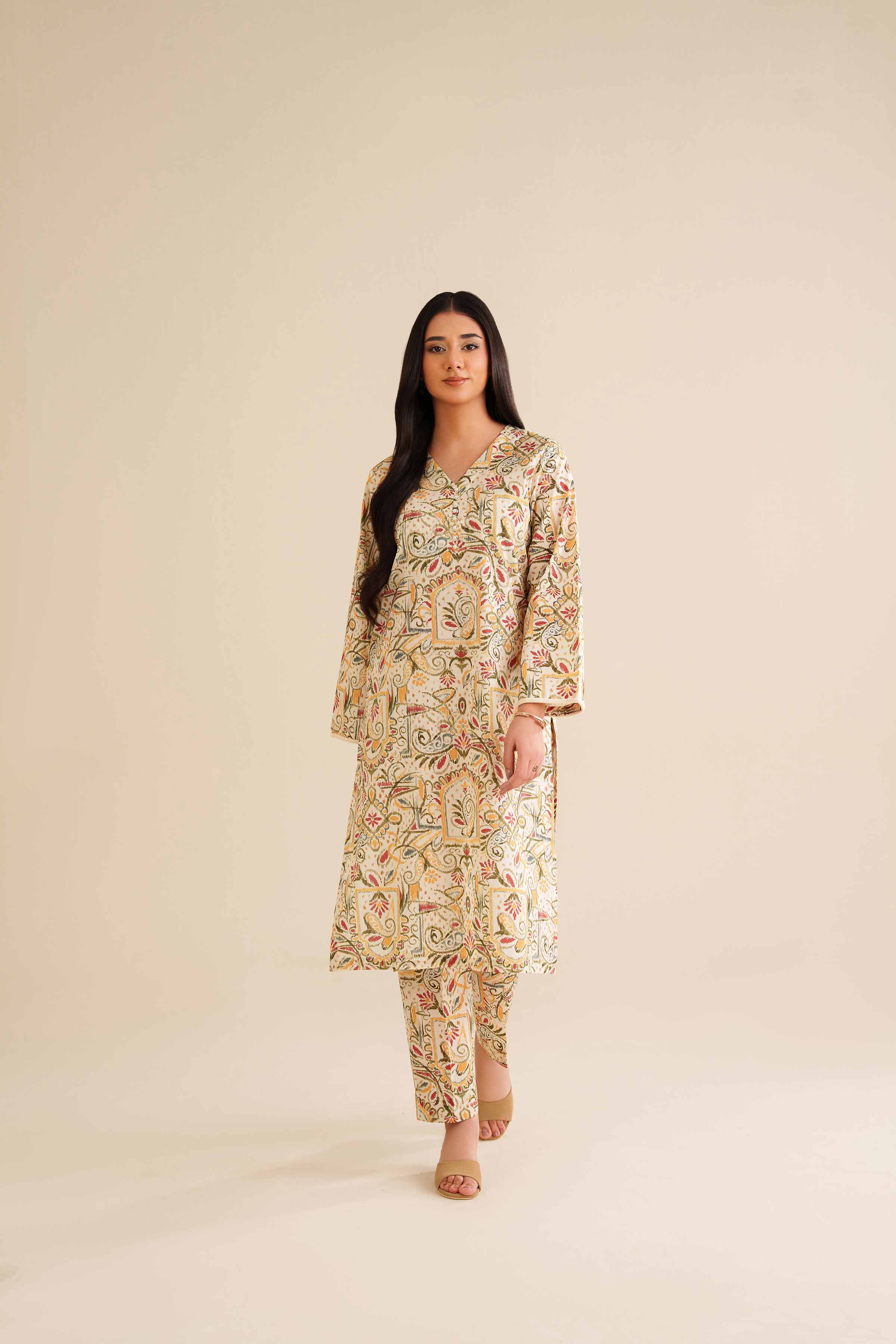 NISHATUAE - White Printed Cambric 2-piece Ready to wear Dress