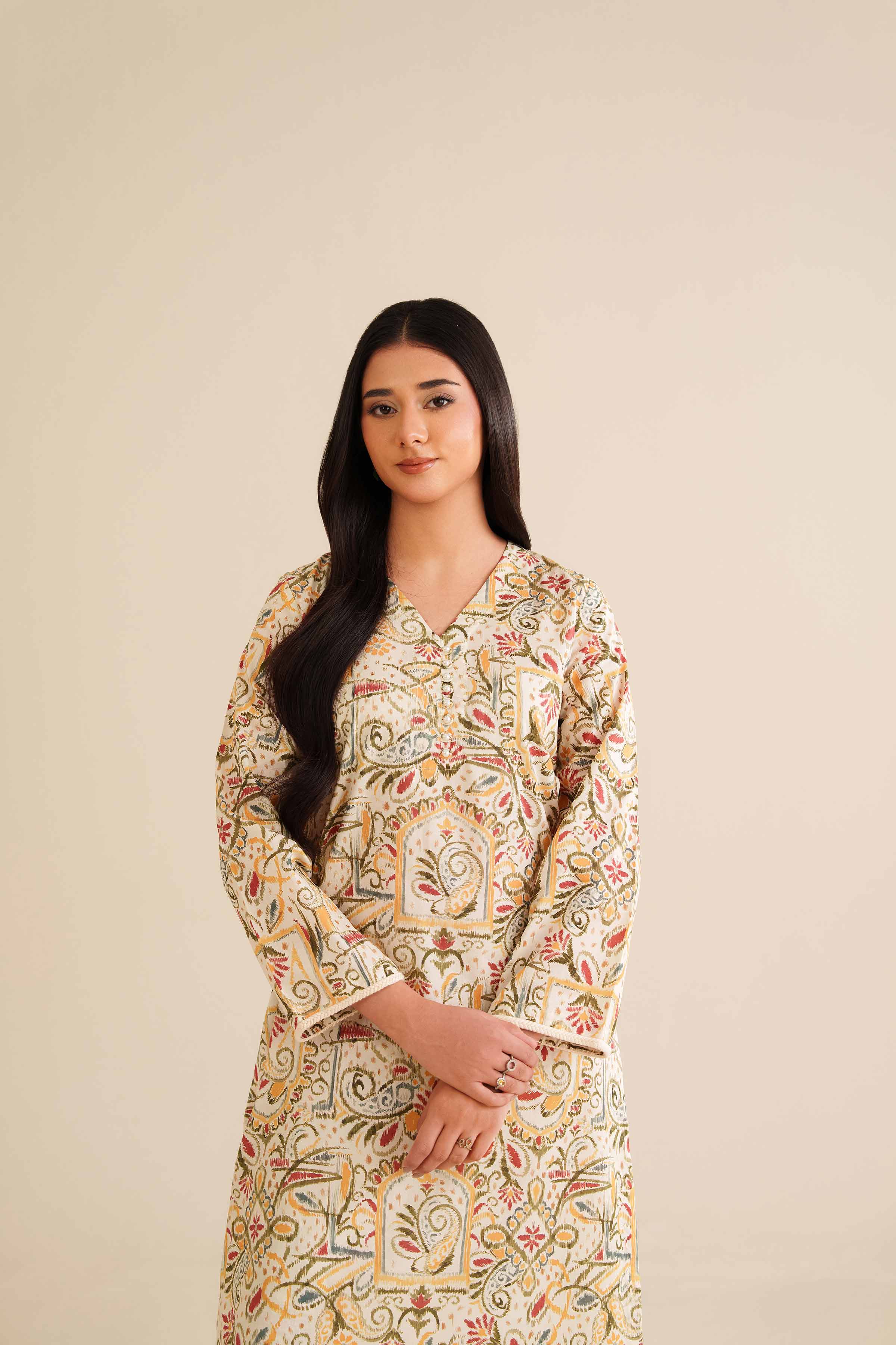 NISHATUAE - White Printed Cambric 2-piece Ready to wear Dress