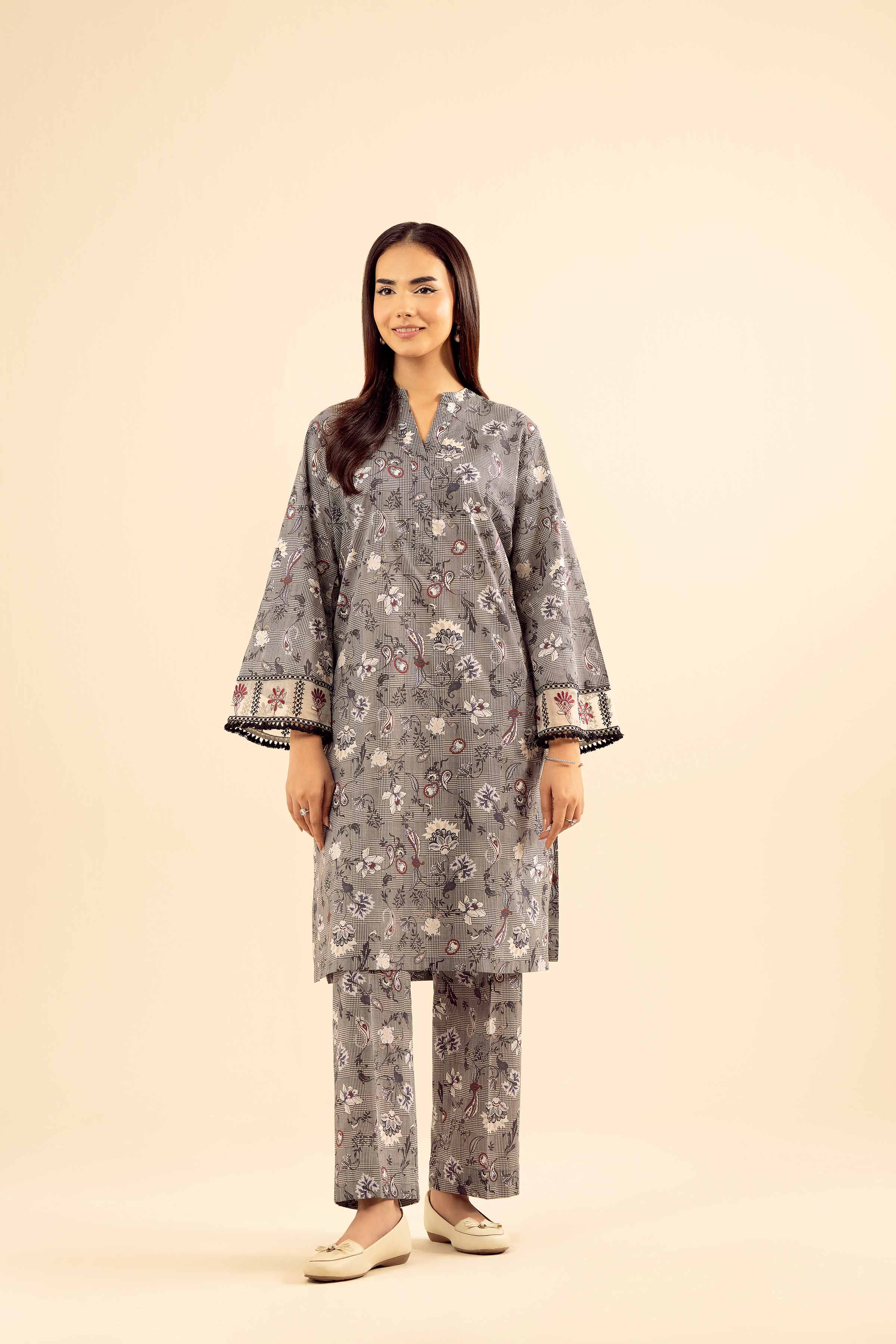 NISHATUAE - Grey Embroidered Cambric 2-piece Ready to wear Dress
