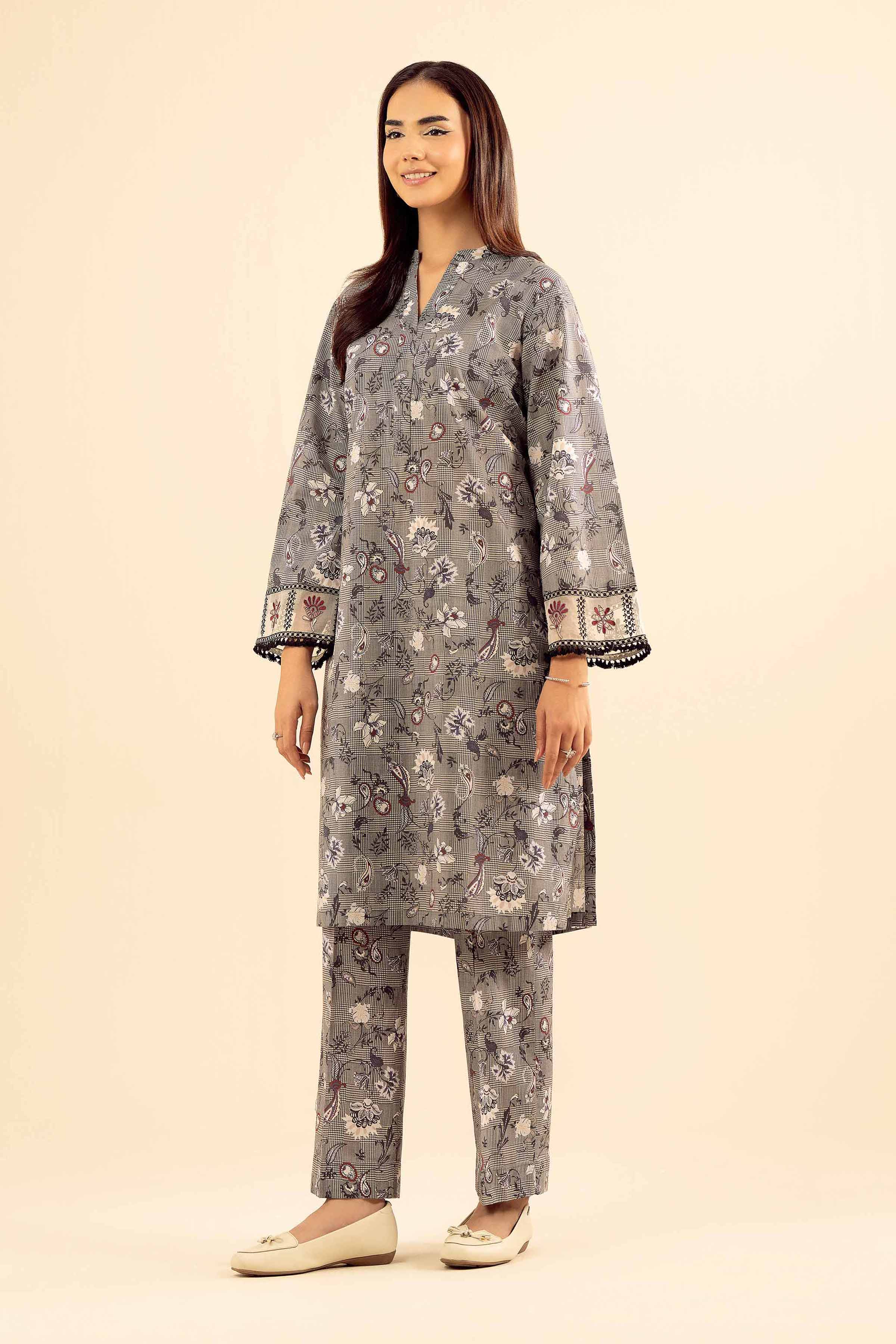 NISHATUAE - Grey Embroidered Cambric 2-piece Ready to wear Dress