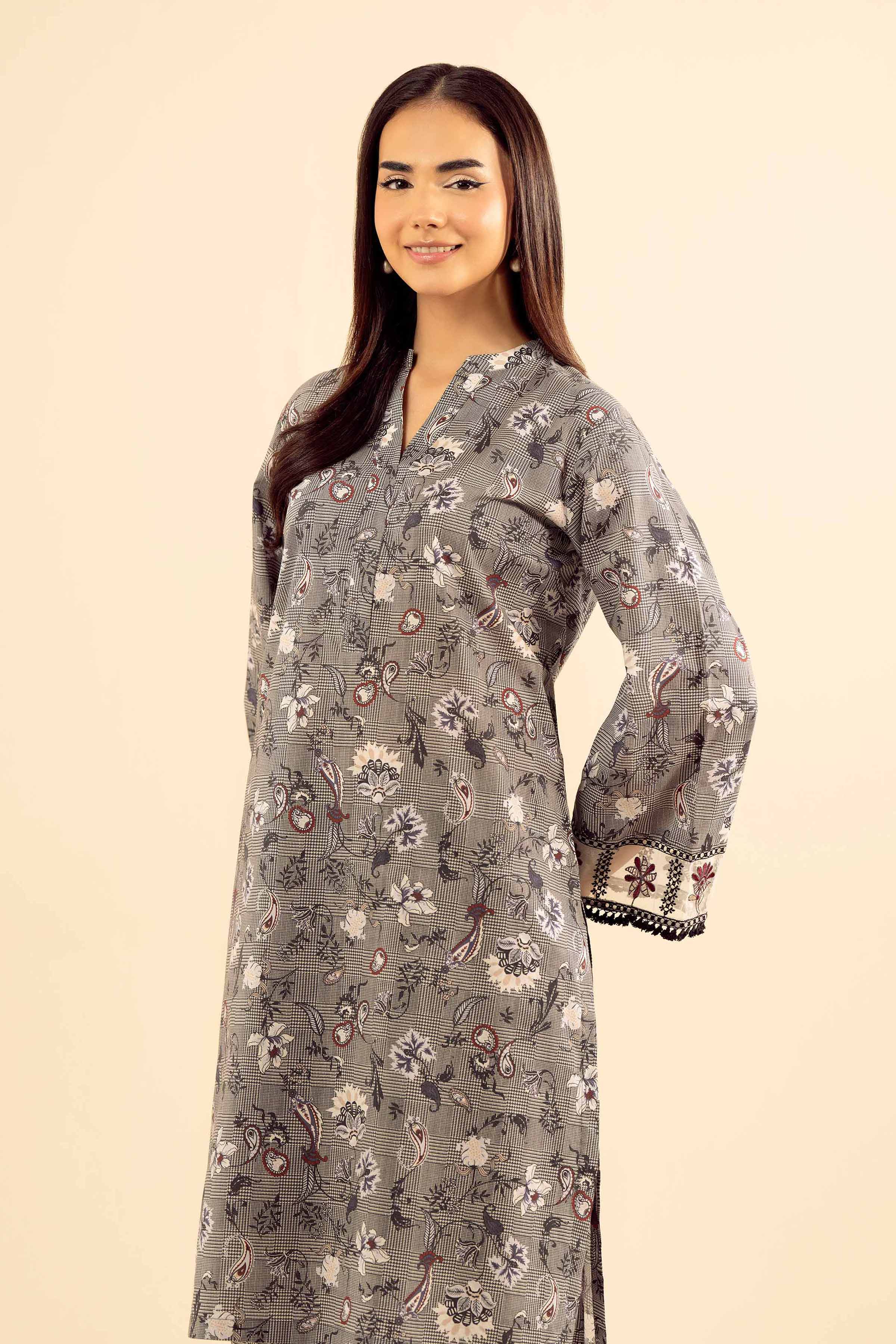 NISHATUAE - Grey Embroidered Cambric 2-piece Ready to wear Dress