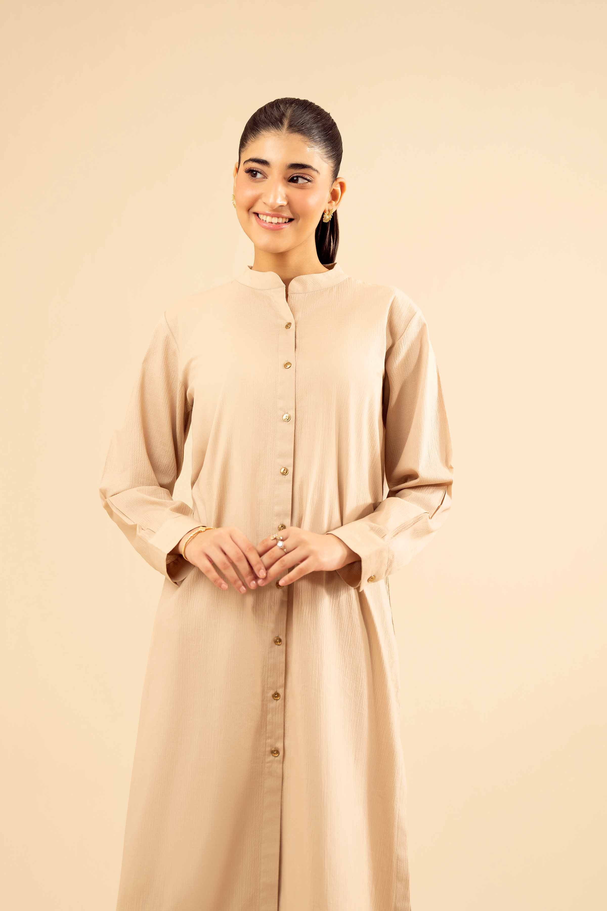 NISHATUAE - Beige Solids Crush 2-piece Ready to wear Dress