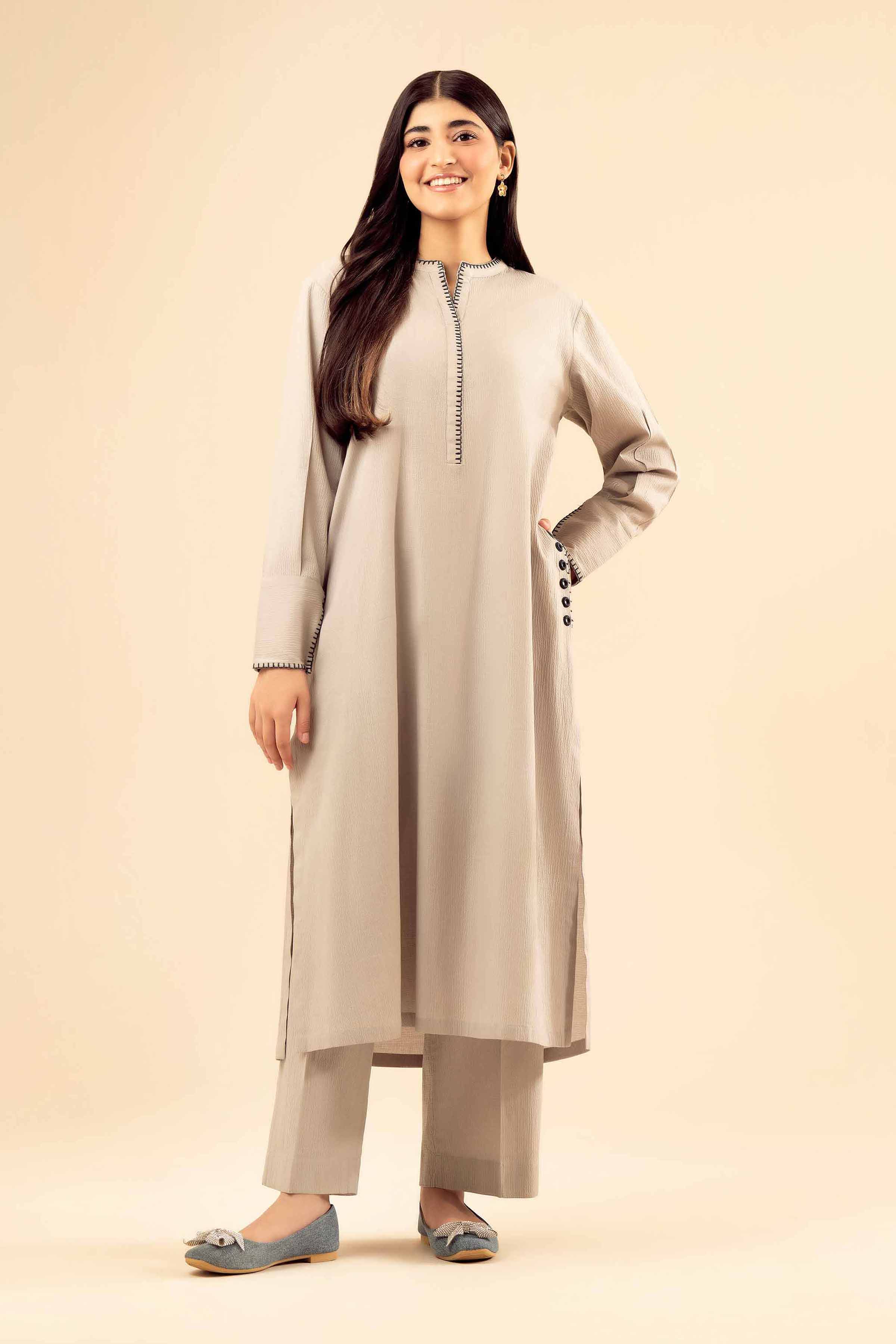NISHATUAE - Grey Solids Crush 2-piece Ready to wear Dress