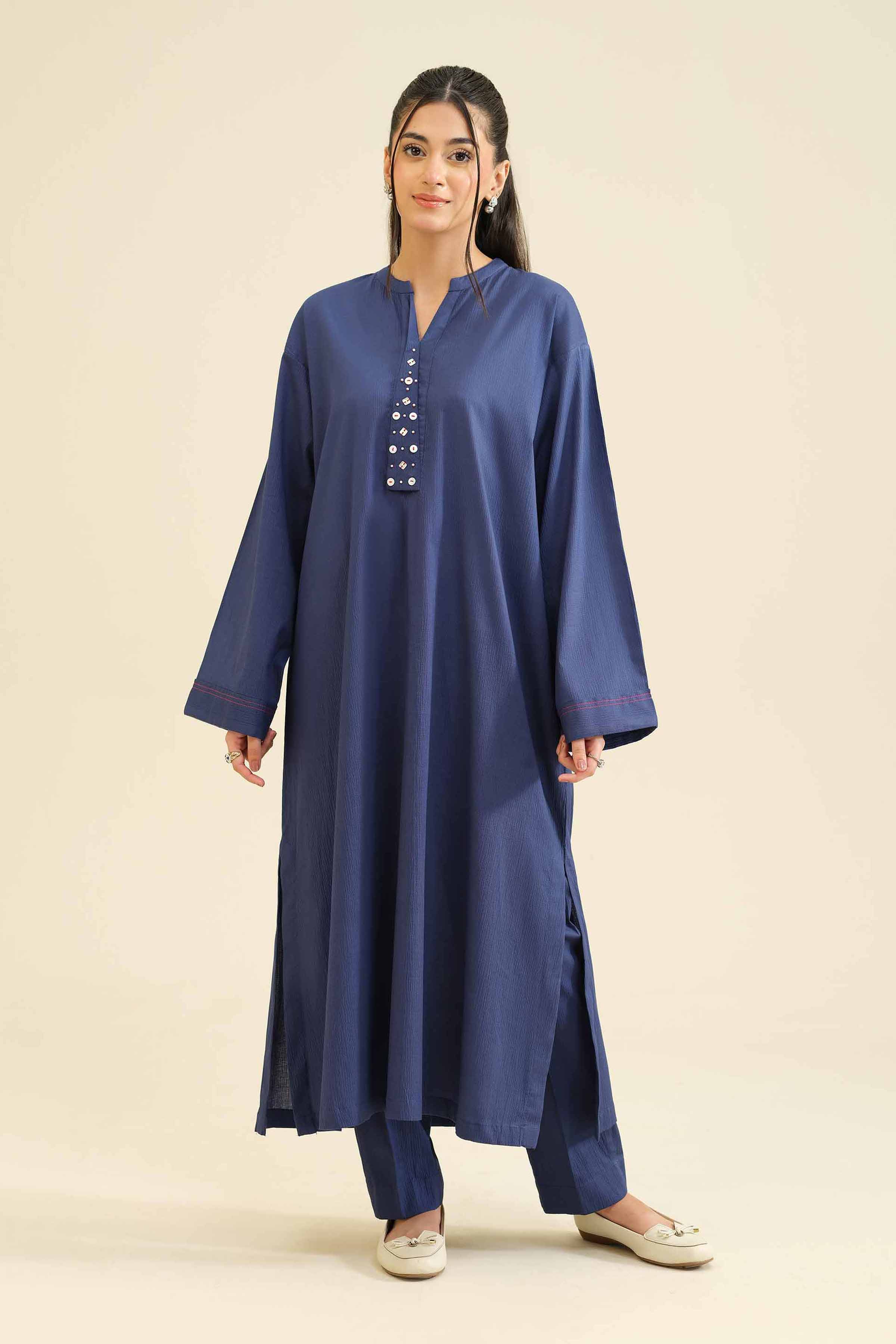 NISHATUAE - Blue Solids Crush 2-piece Ready to wear Dress