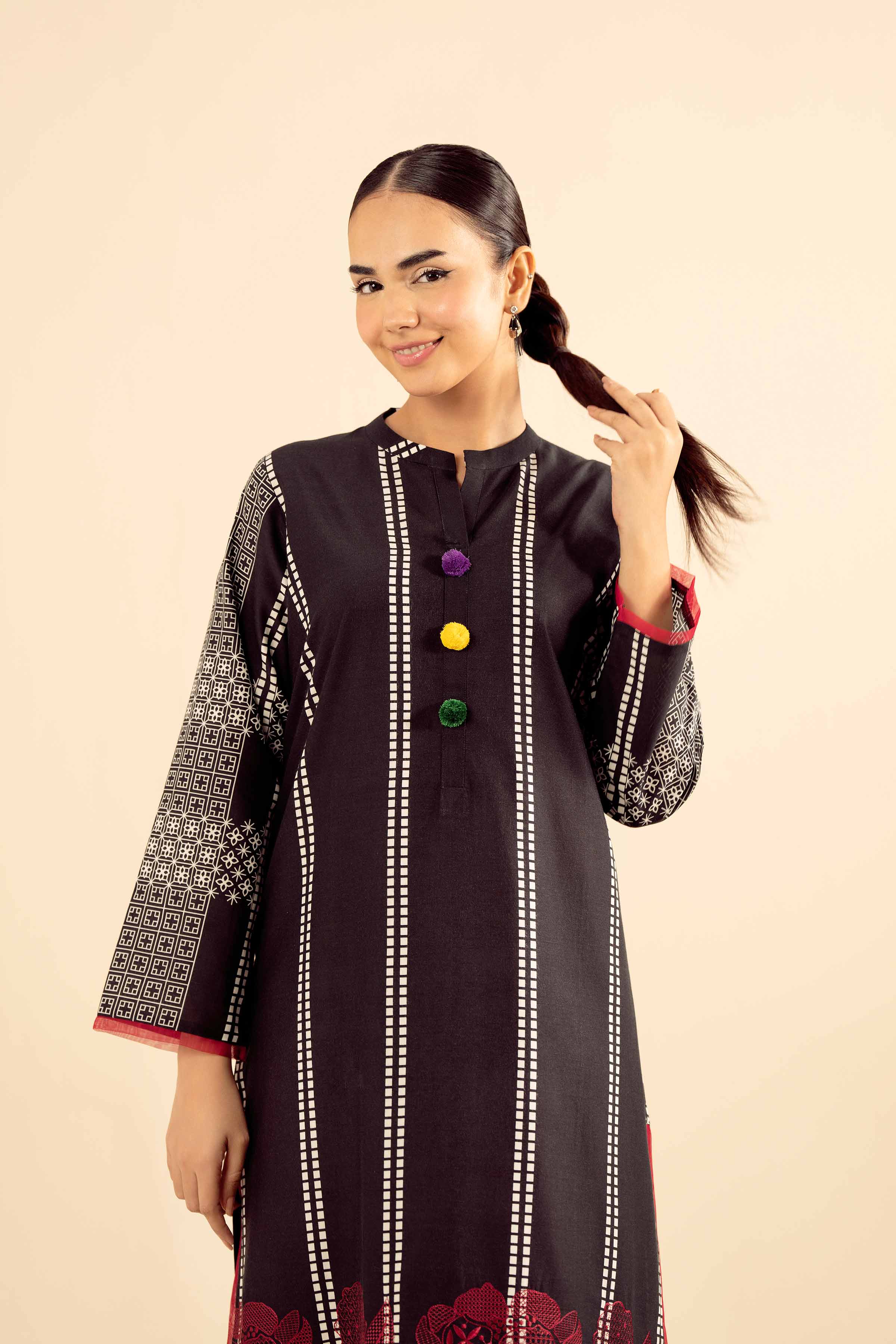 NISHATUAE - Black Embroidered Tropical 2-piece Ready to wear Dress