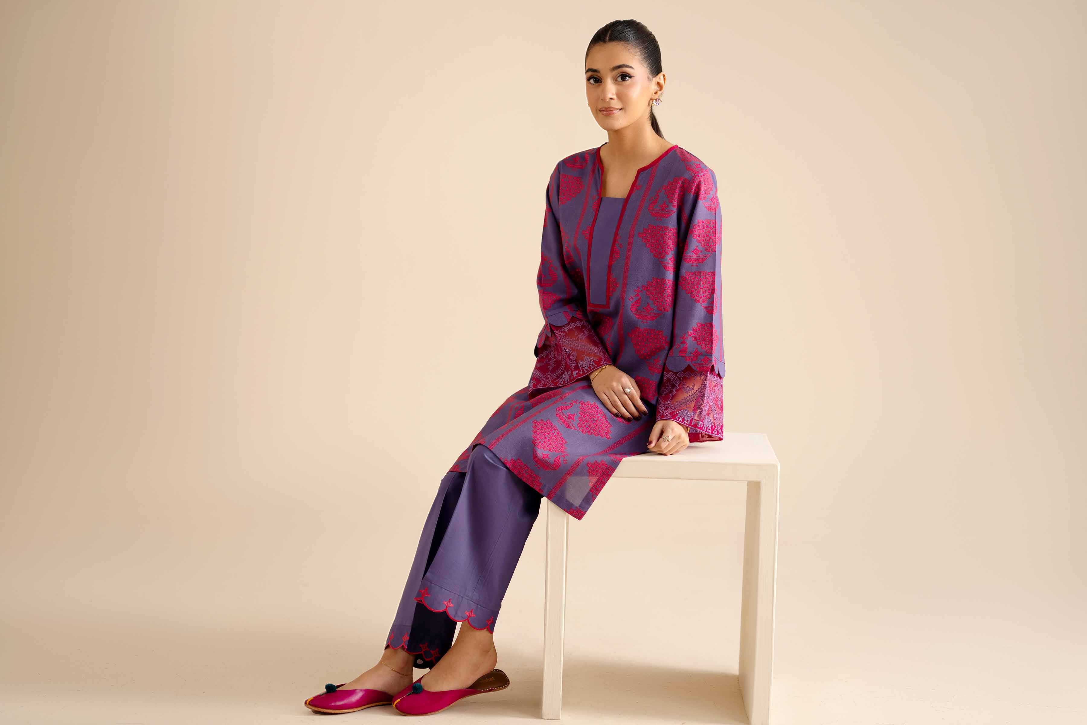 NISHATUAE - Purple Embroidered Tropical 2-piece Ready to wear Dress