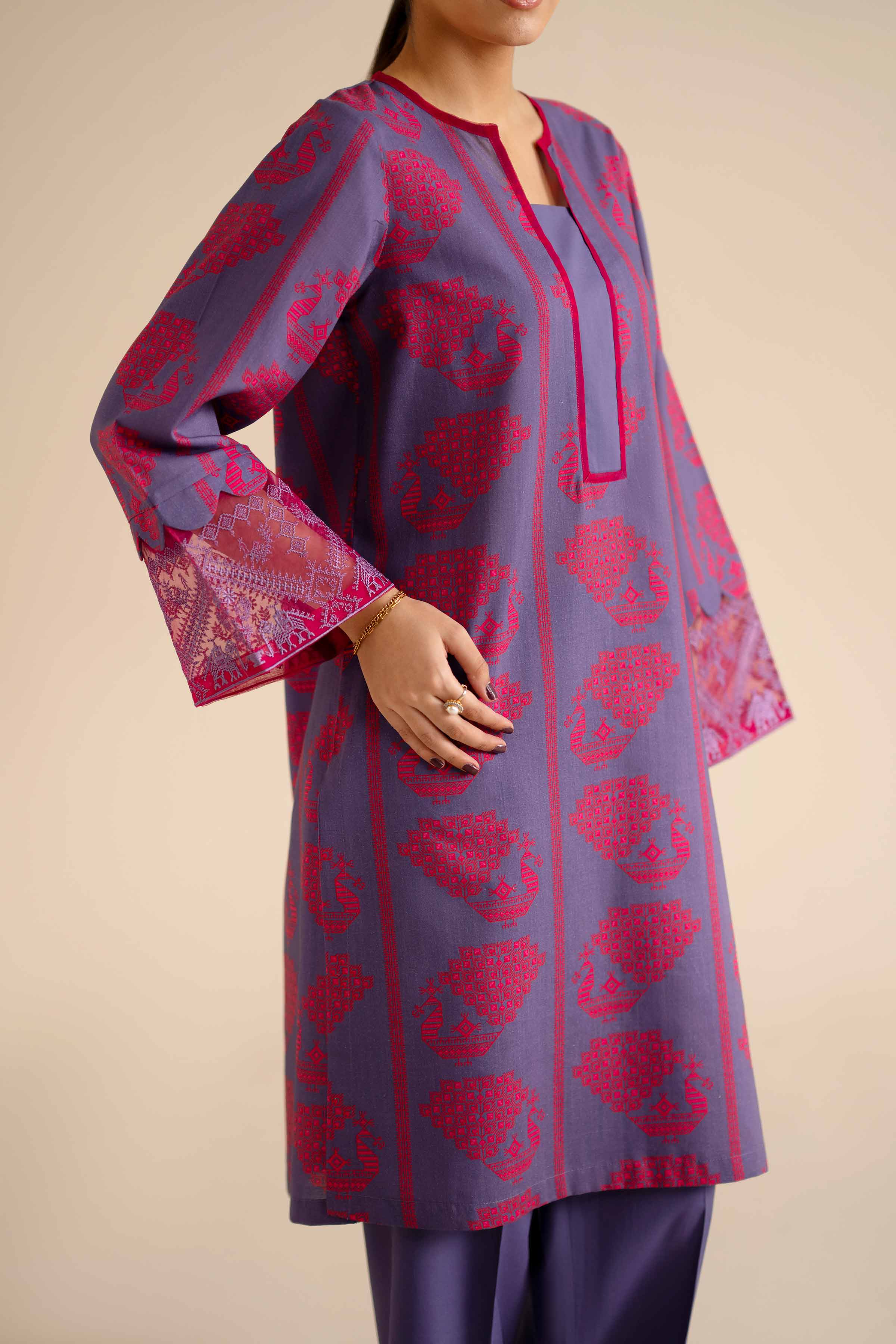 NISHATUAE - Purple Embroidered Tropical 2-piece Ready to wear Dress