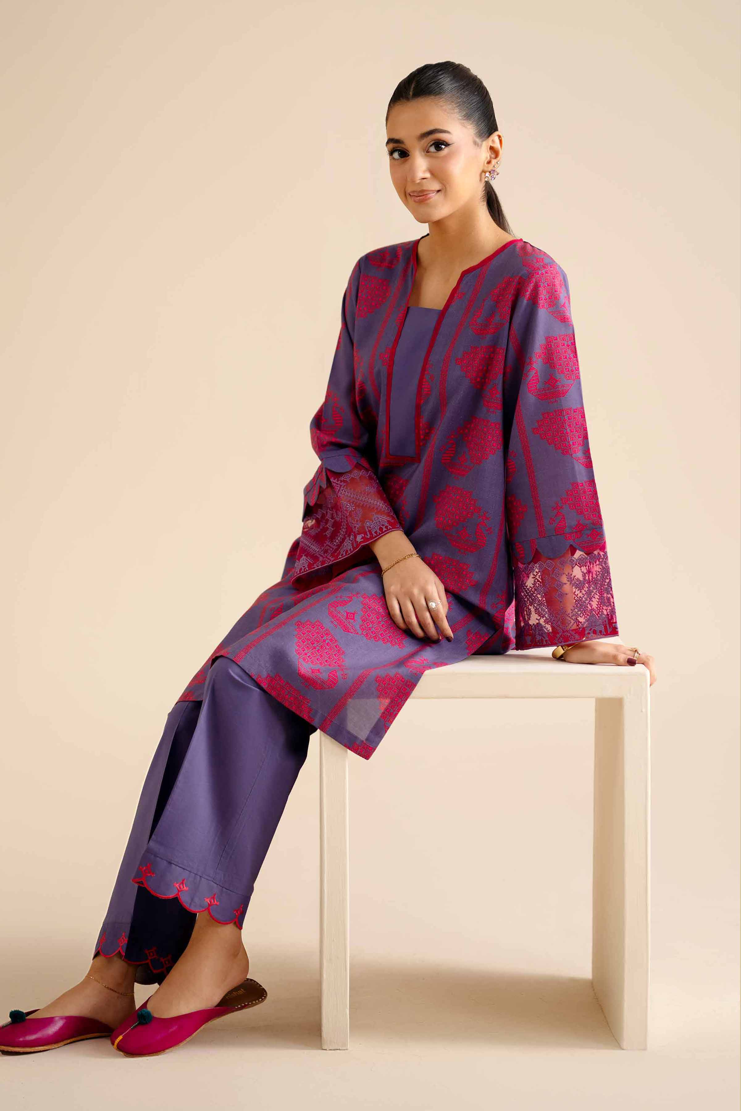 NISHATUAE - Purple Embroidered Tropical 2-piece Ready to wear Dress