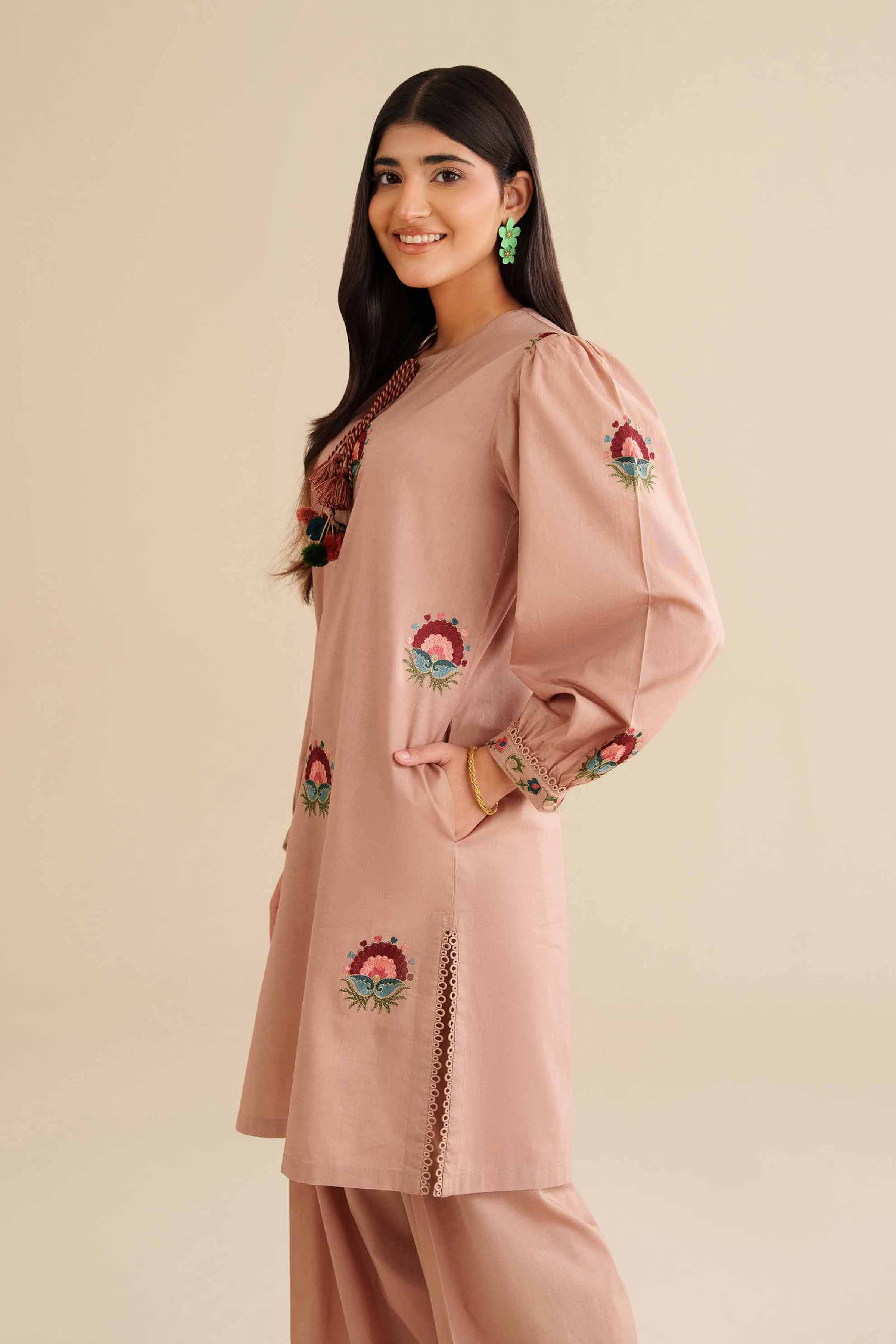 NISHATUAE - Beige Embroidered Tropical 2-piece Ready to wear Dress