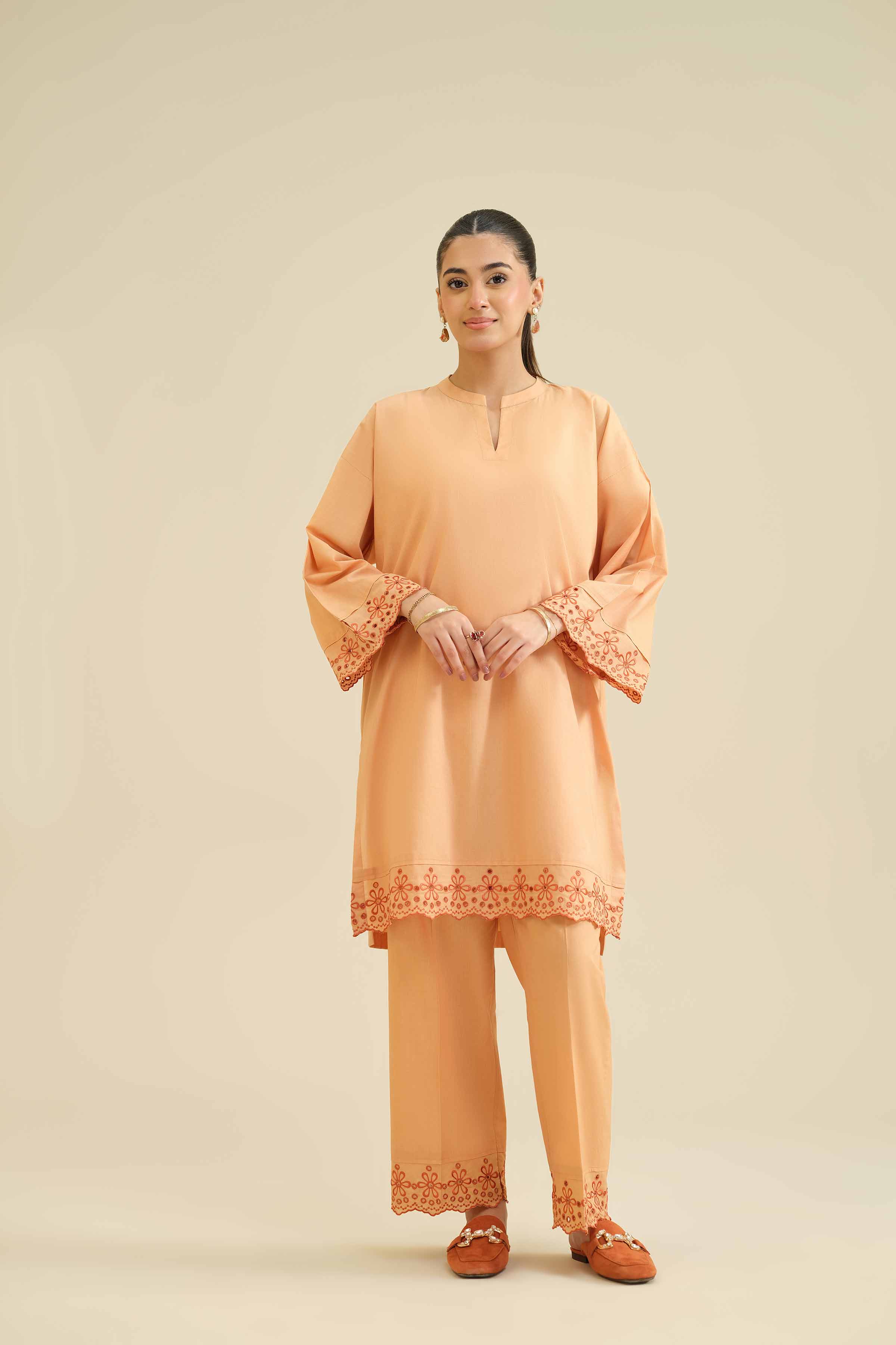 NISHATUAE - Orange Embroidered Tropical 2-piece Ready to wear Dress