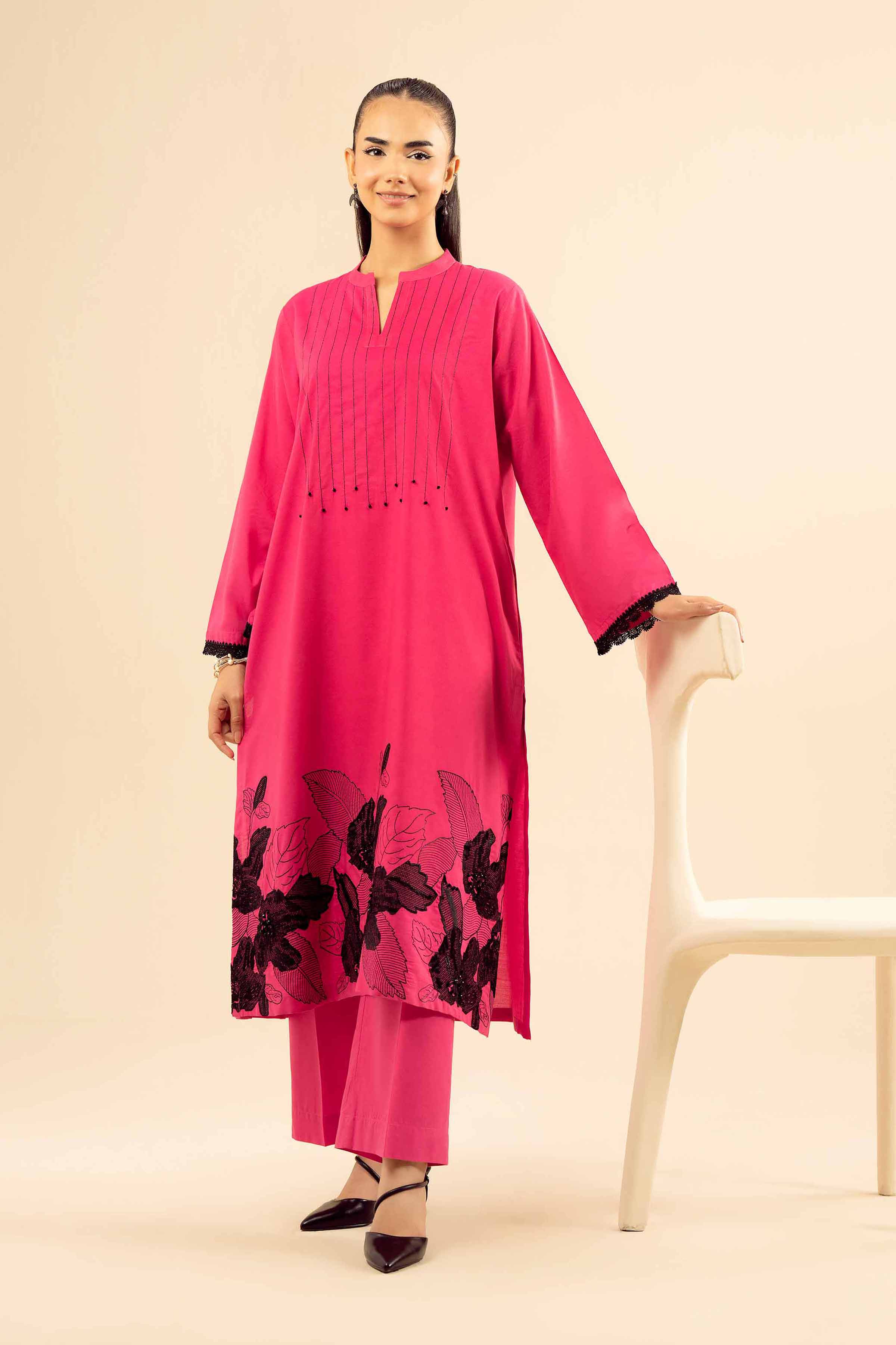 NISHATUAE - Pink Embroidered Tropical 2-piece Ready to wear Dress