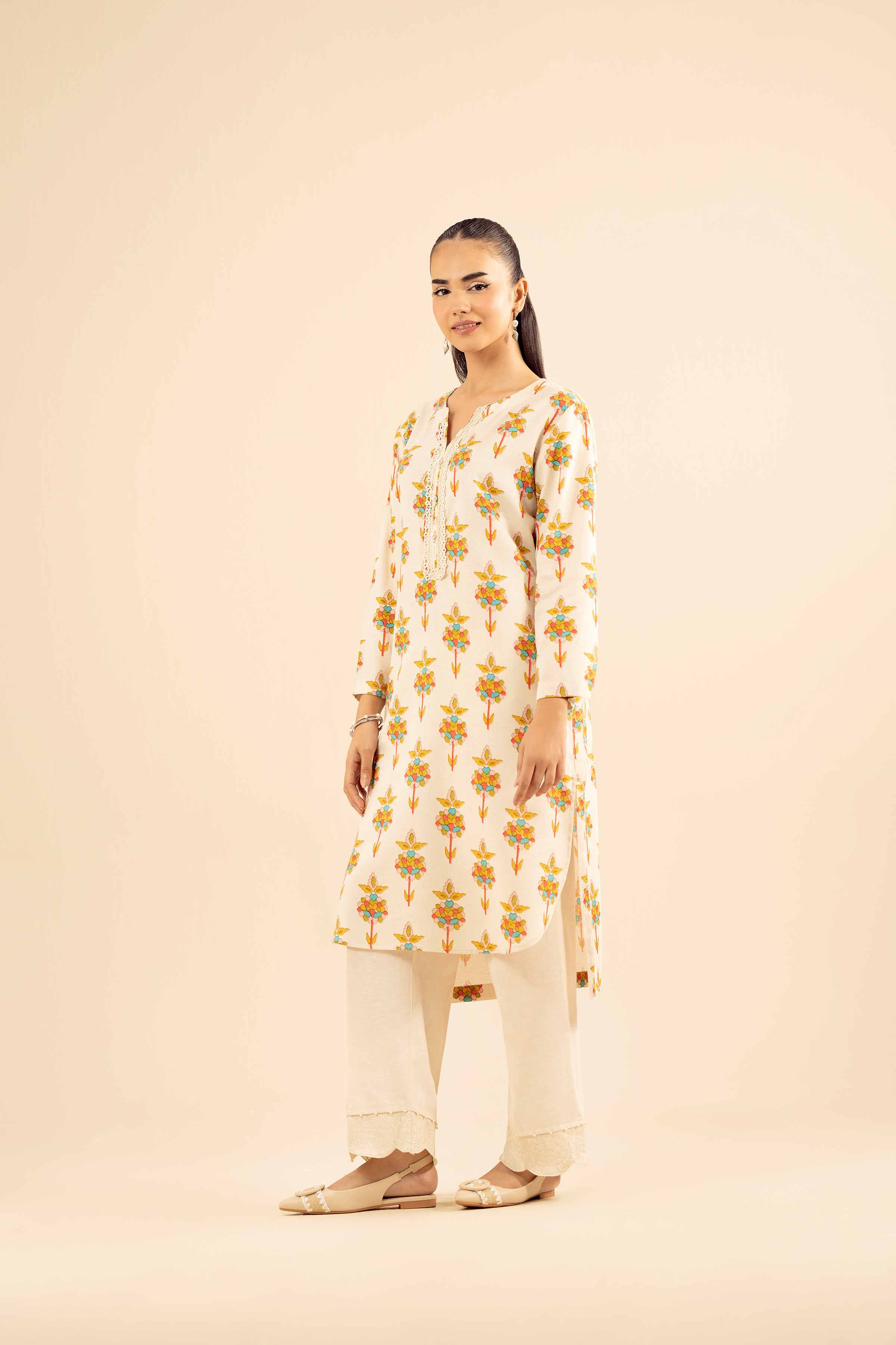 NISHATUAE - Off White Embroidered Karandi 2-piece Ready to wear Dress