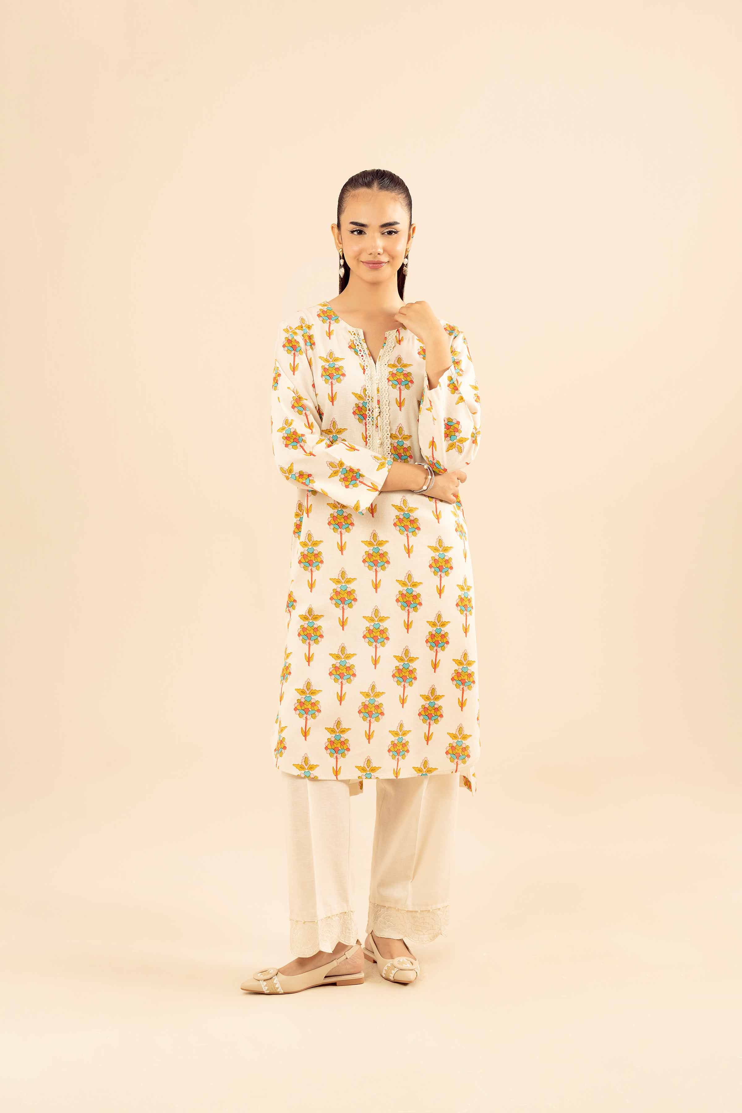 NISHATUAE - Off White Embroidered Karandi 2-piece Ready to wear Dress