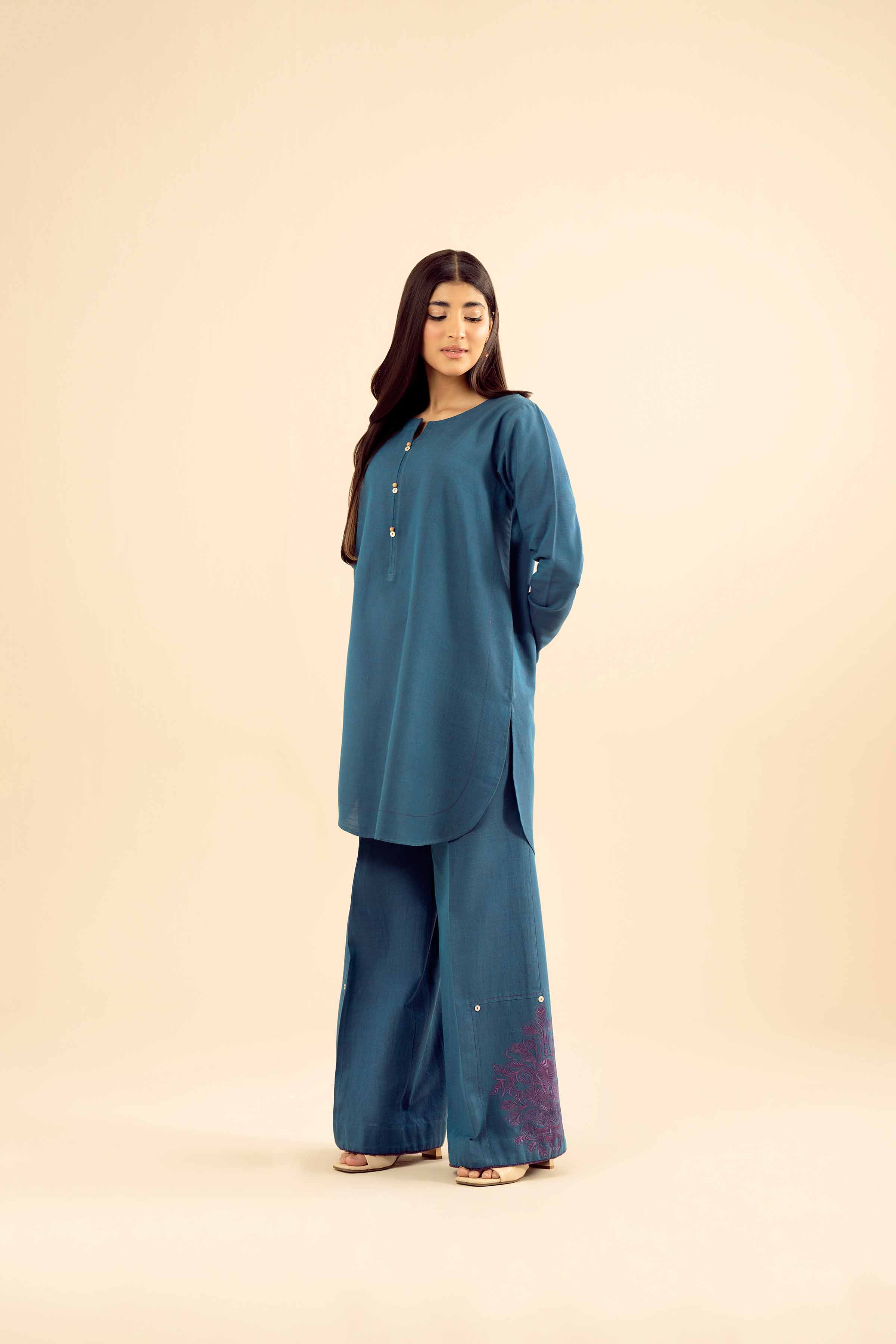 NISHATUAE - Blue Embroidered Tropical 2-piece Ready to wear Dress