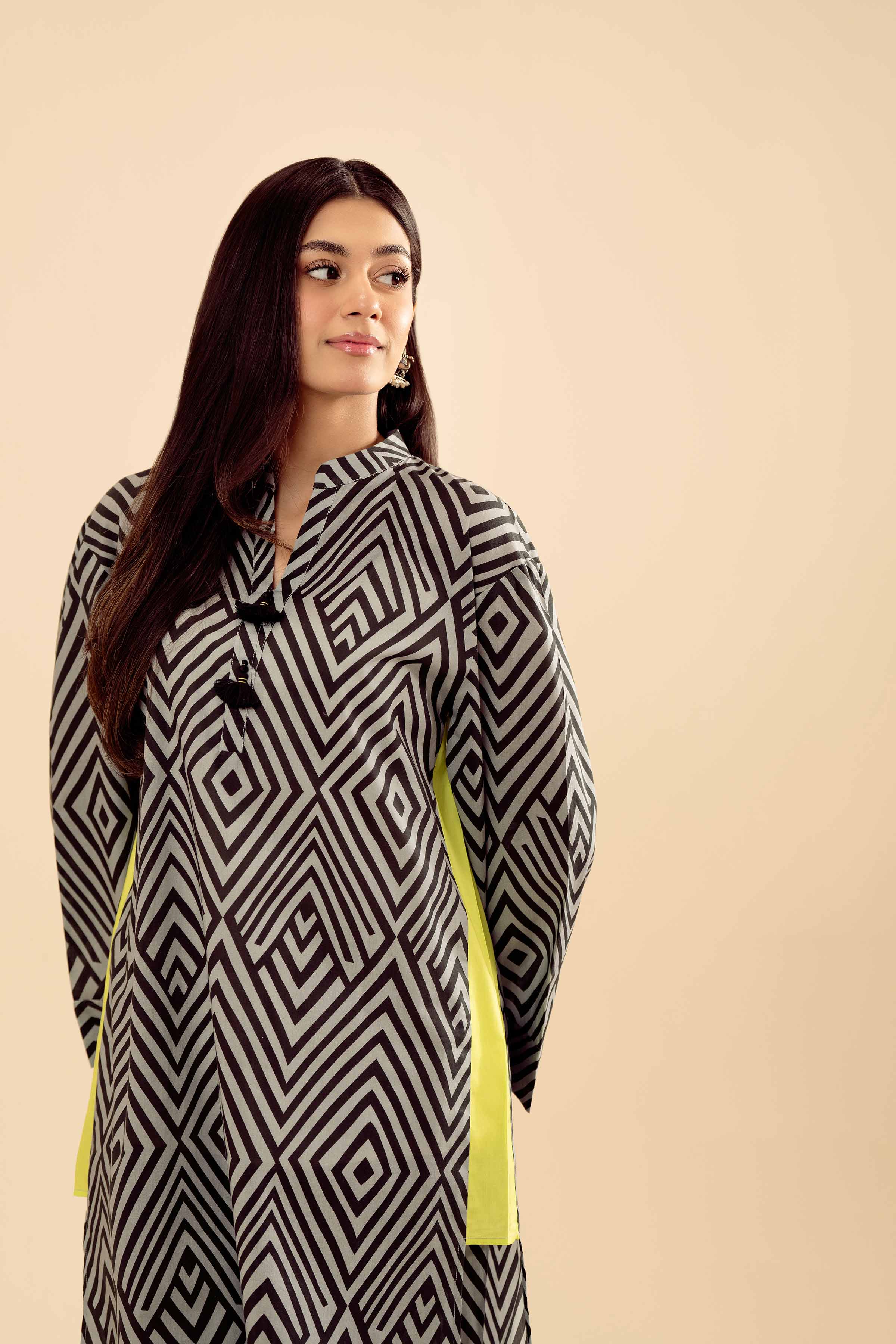 NISHATUAE - Grey Printed Cambric 2-piece Ready to wear Dress