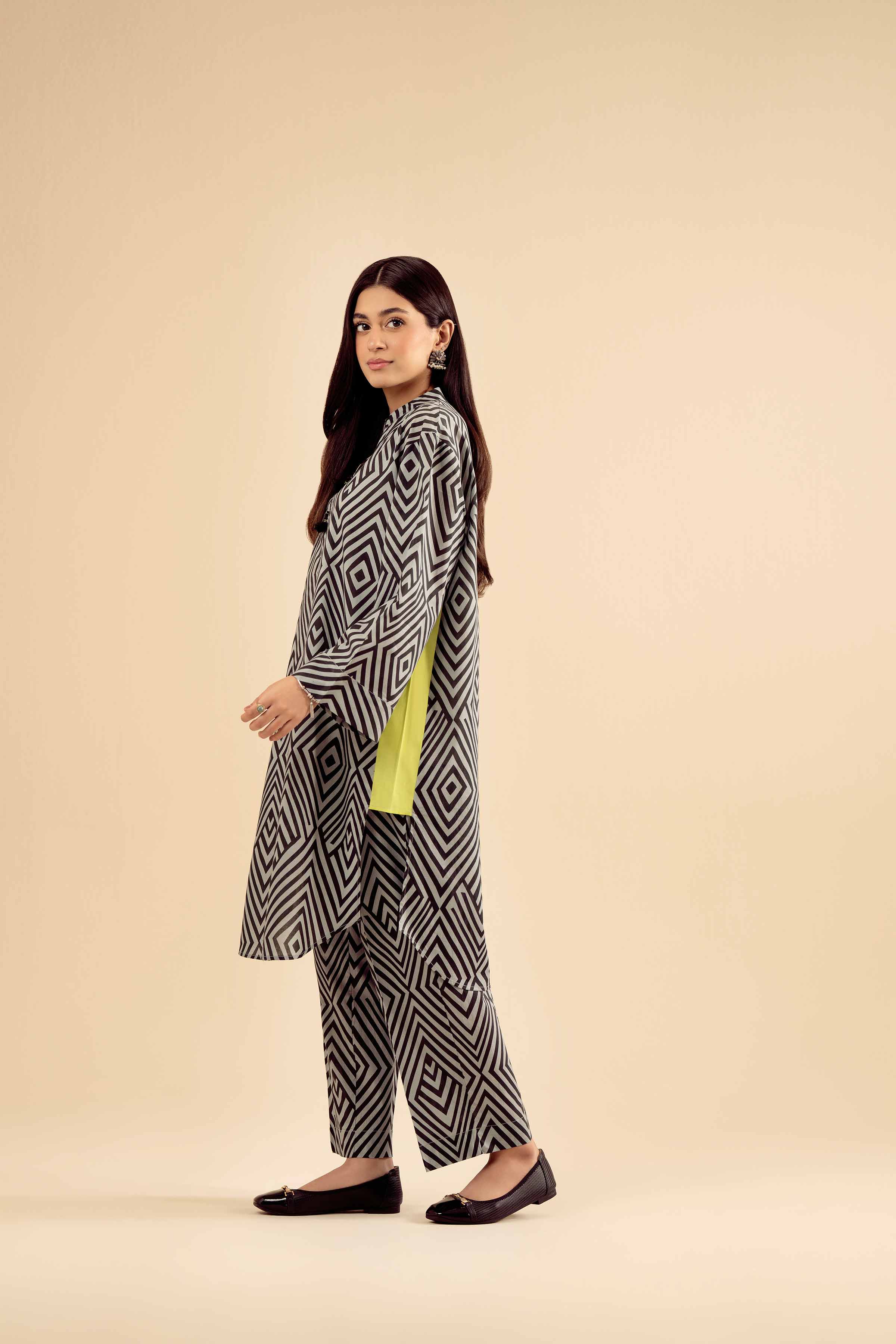 NISHATUAE - Grey Printed Cambric 2-piece Ready to wear Dress