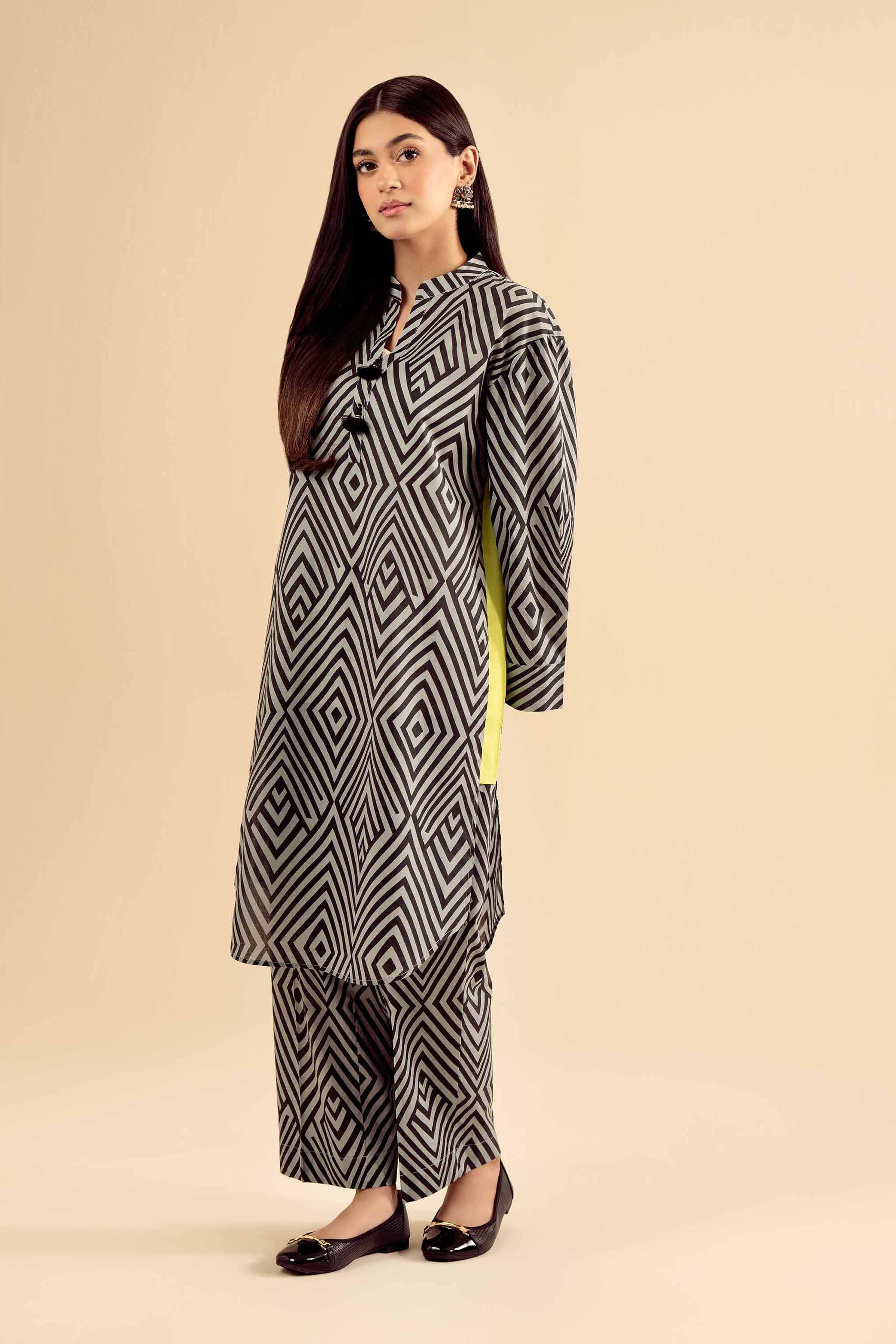 NISHATUAE - Grey Printed Cambric 2-piece Ready to wear Dress
