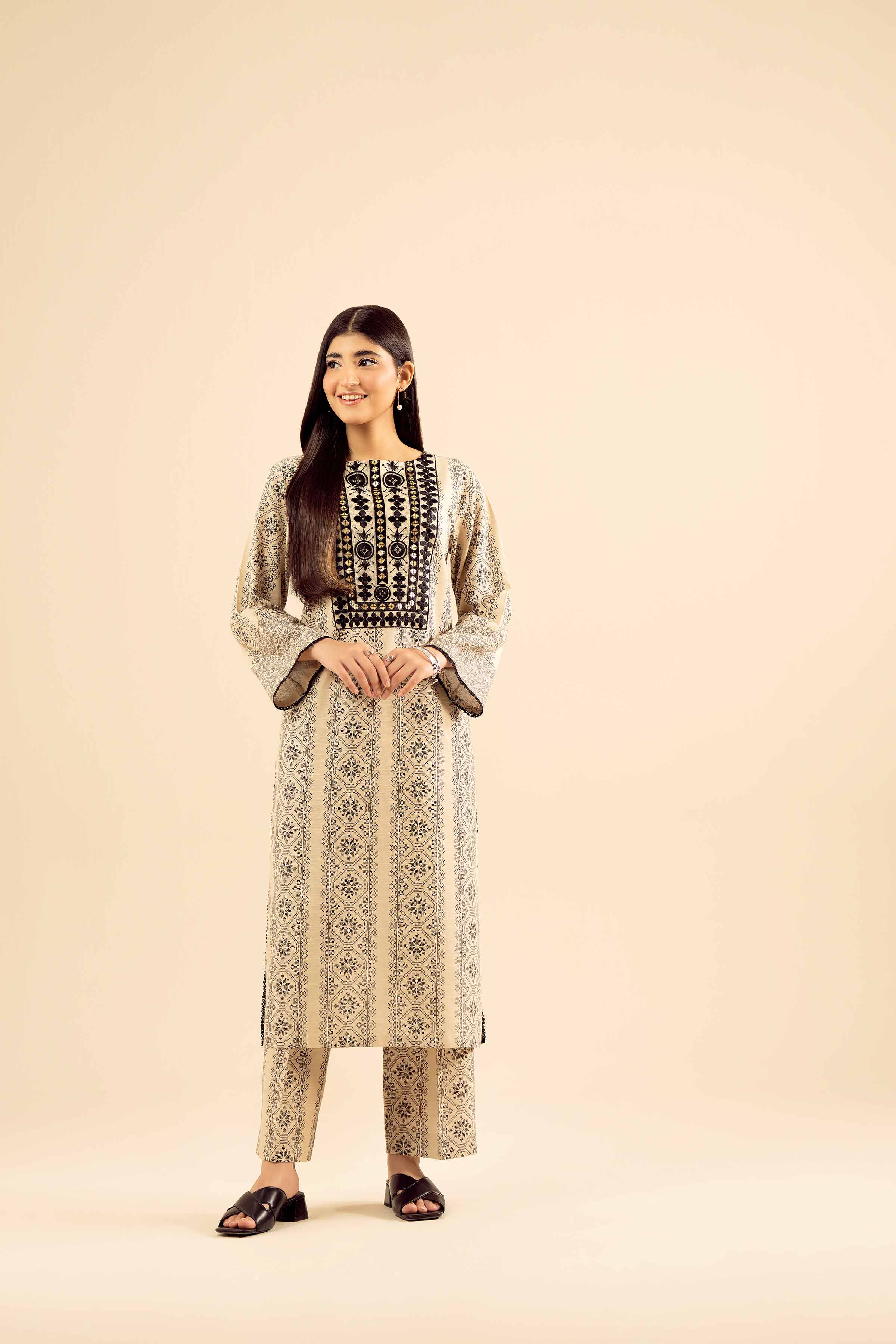 NISHATUAE - Beige Embroidered Khaddar 2-piece Ready to wear Dress