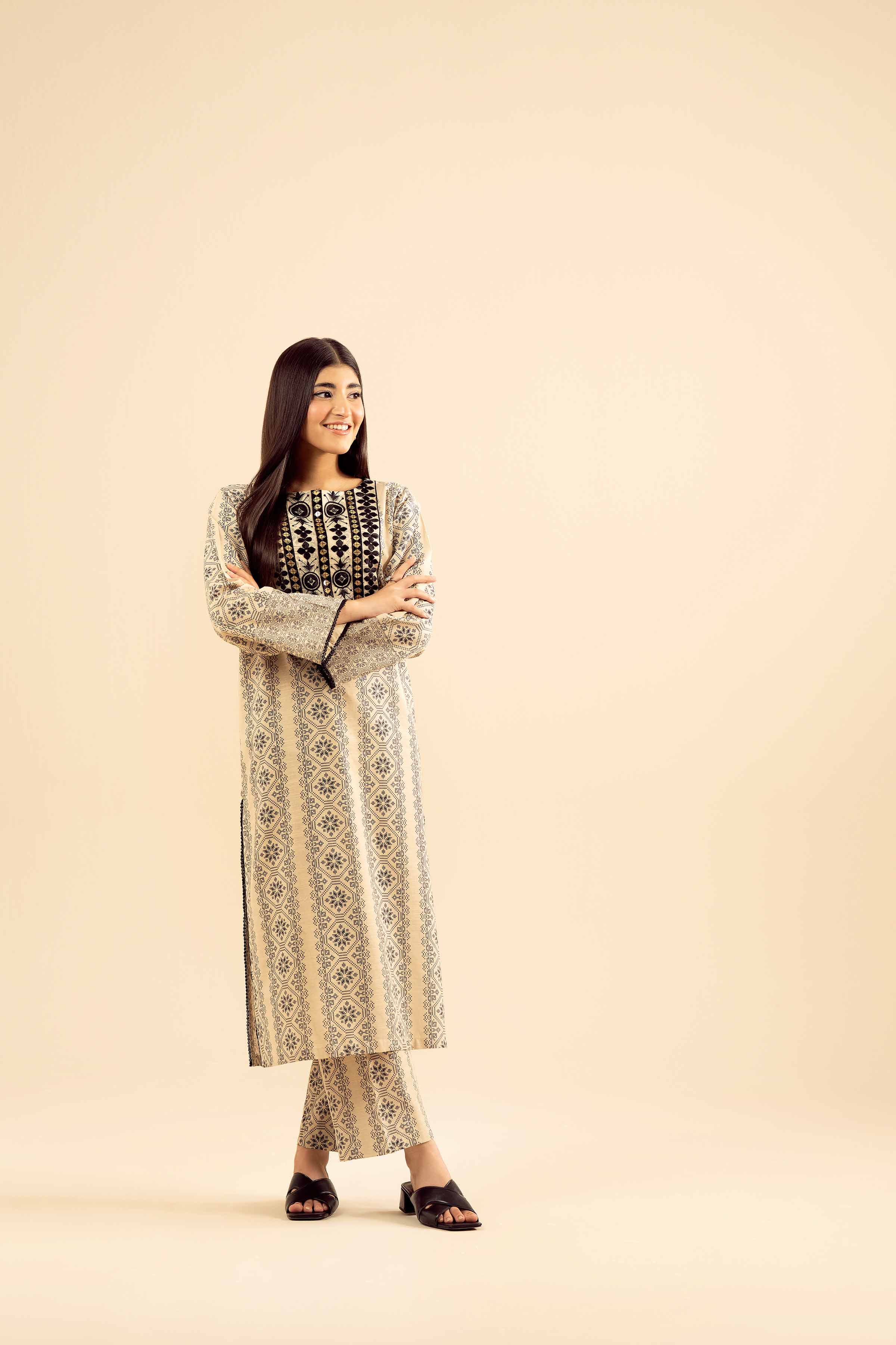 NISHATUAE - Beige Embroidered Khaddar 2-piece Ready to wear Dress