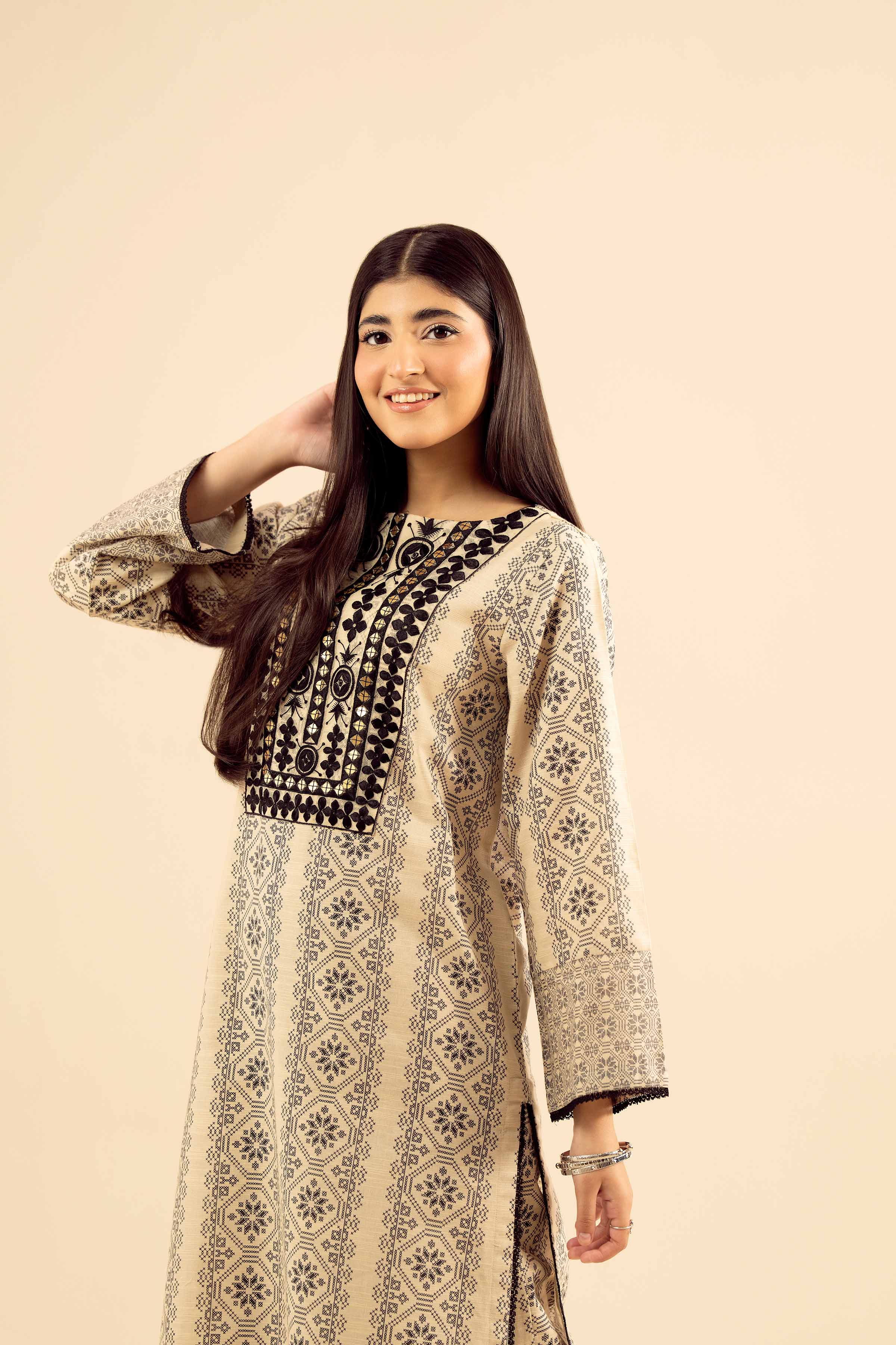 NISHATUAE - Beige Embroidered Khaddar 2-piece Ready to wear Dress