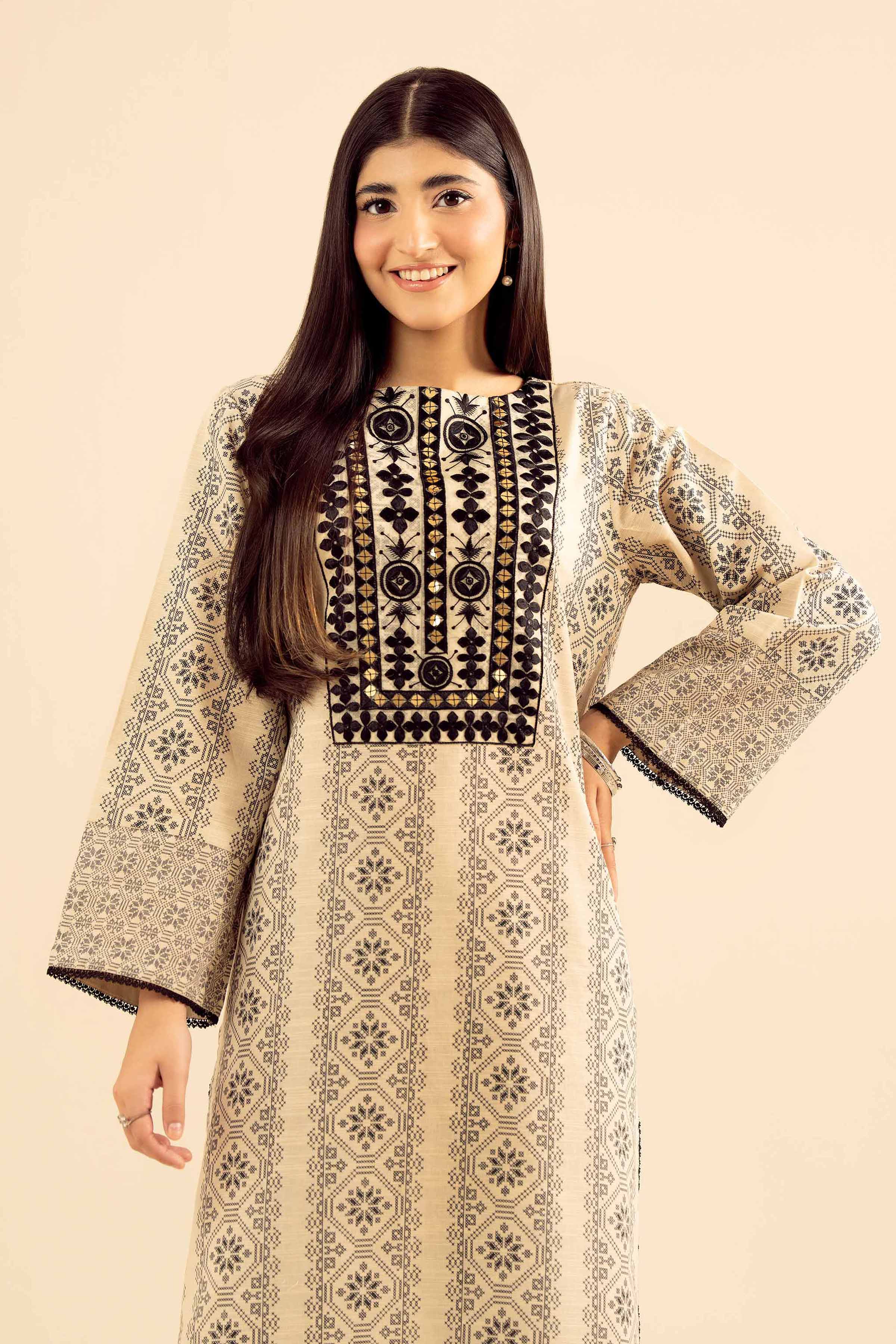 NISHATUAE - Beige Embroidered Khaddar 2-piece Ready to wear Dress