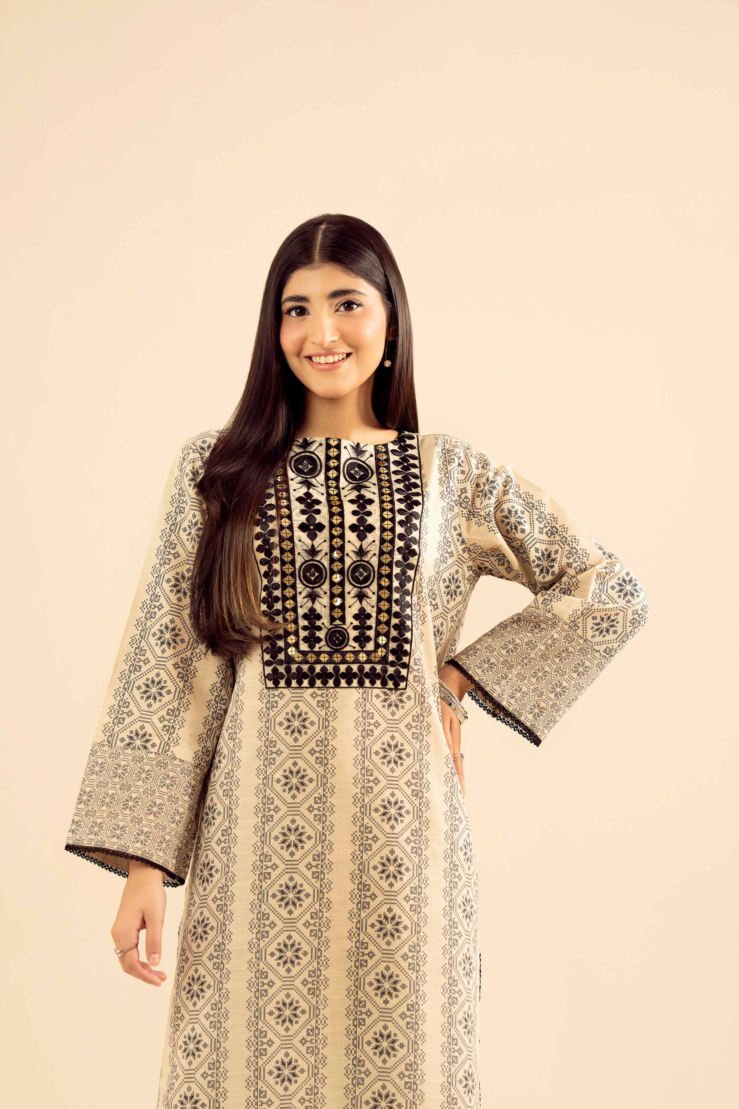 NISHATUAE - Beige Embroidered Khaddar 2-piece Ready to wear Dress