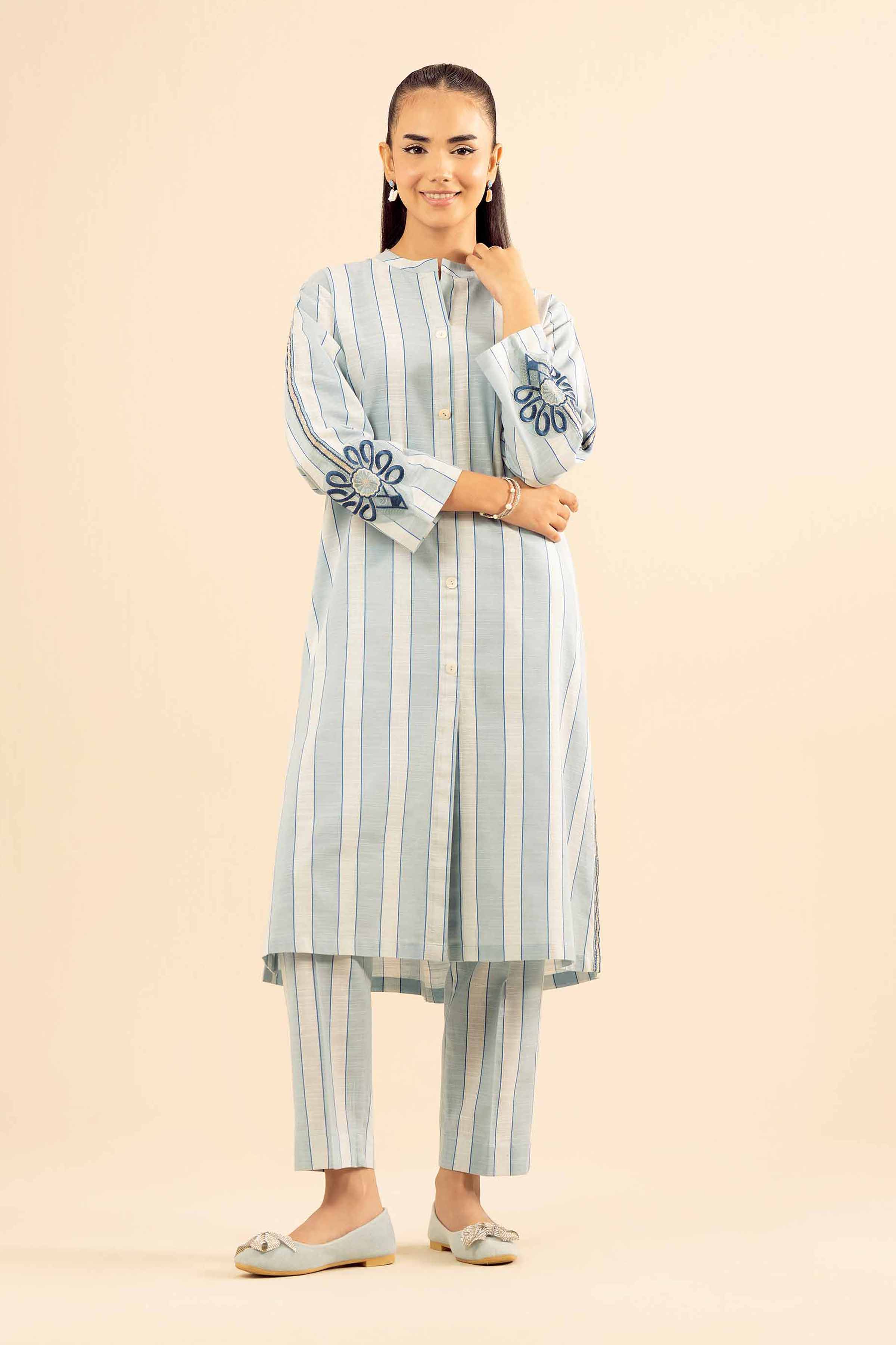 NISHATUAE - Blue Embroidered Khaddar 2-piece Ready to wear Dress