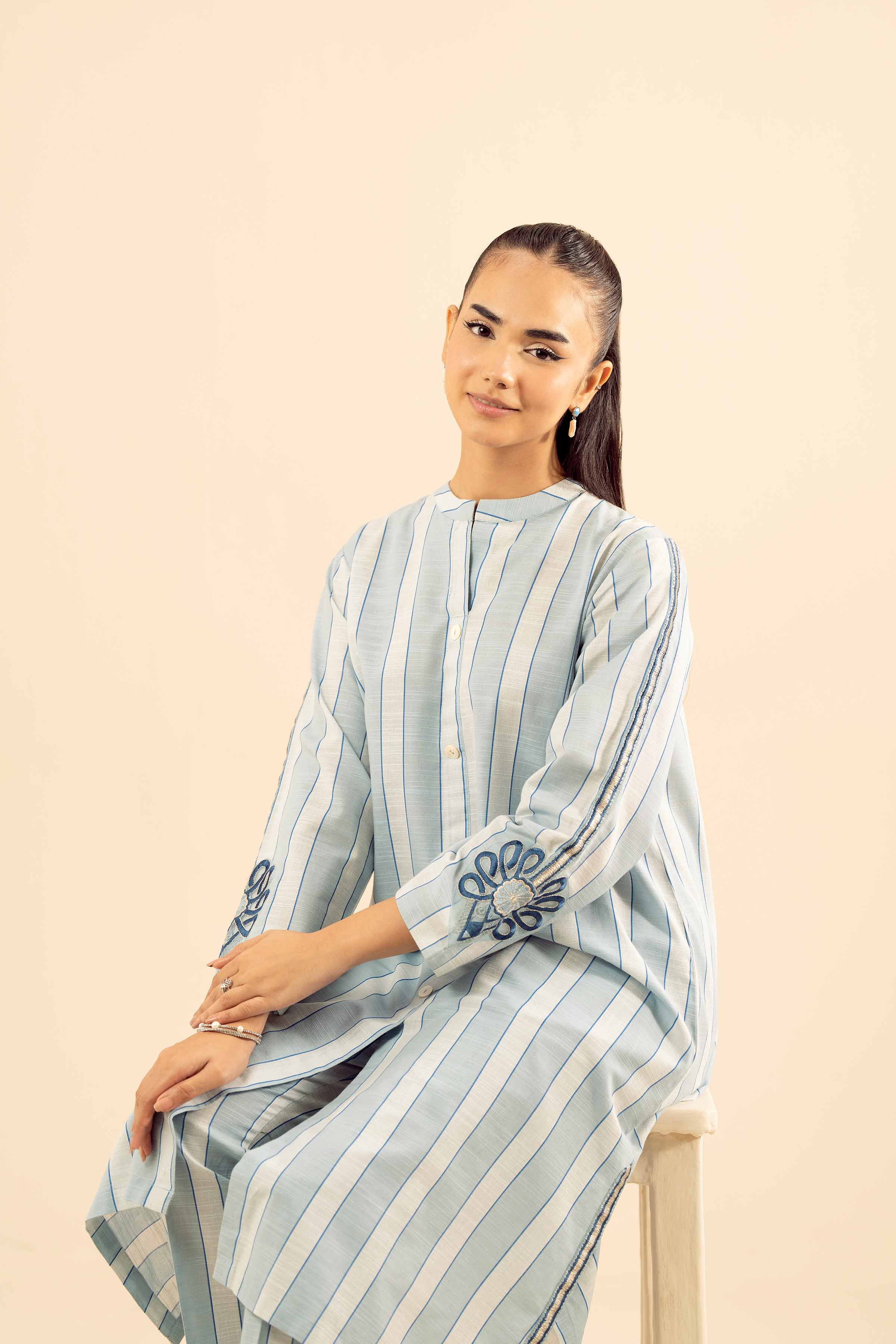 NISHATUAE - Blue Embroidered Khaddar 2-piece Ready to wear Dress