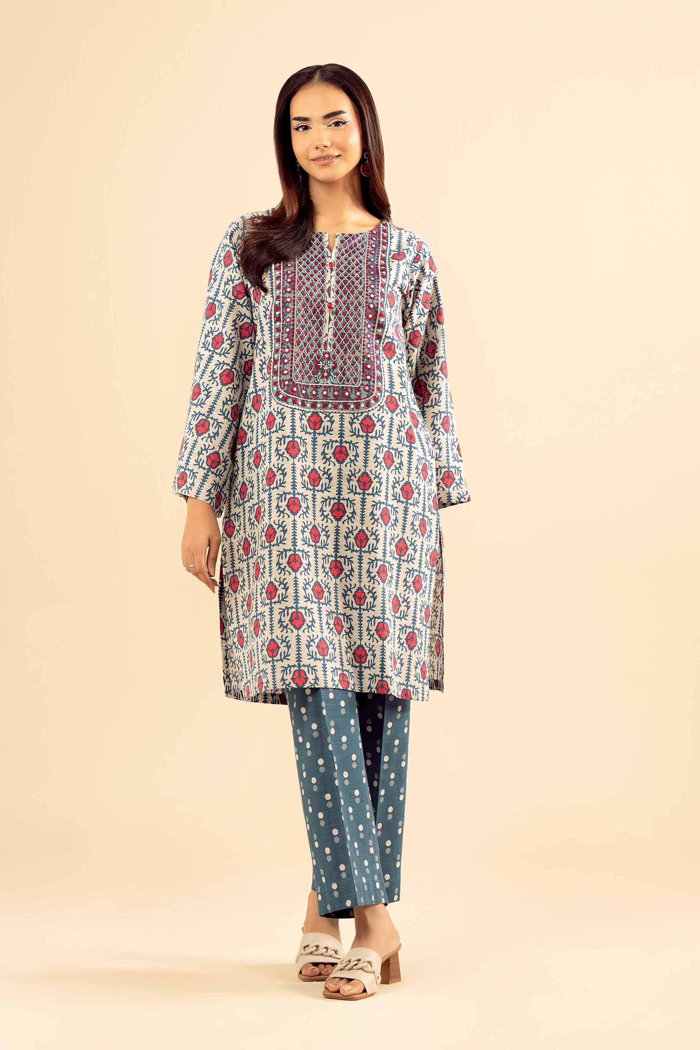 NISHATUAE - Grey Embroidered Khaddar 2-piece Ready to wear Dress
