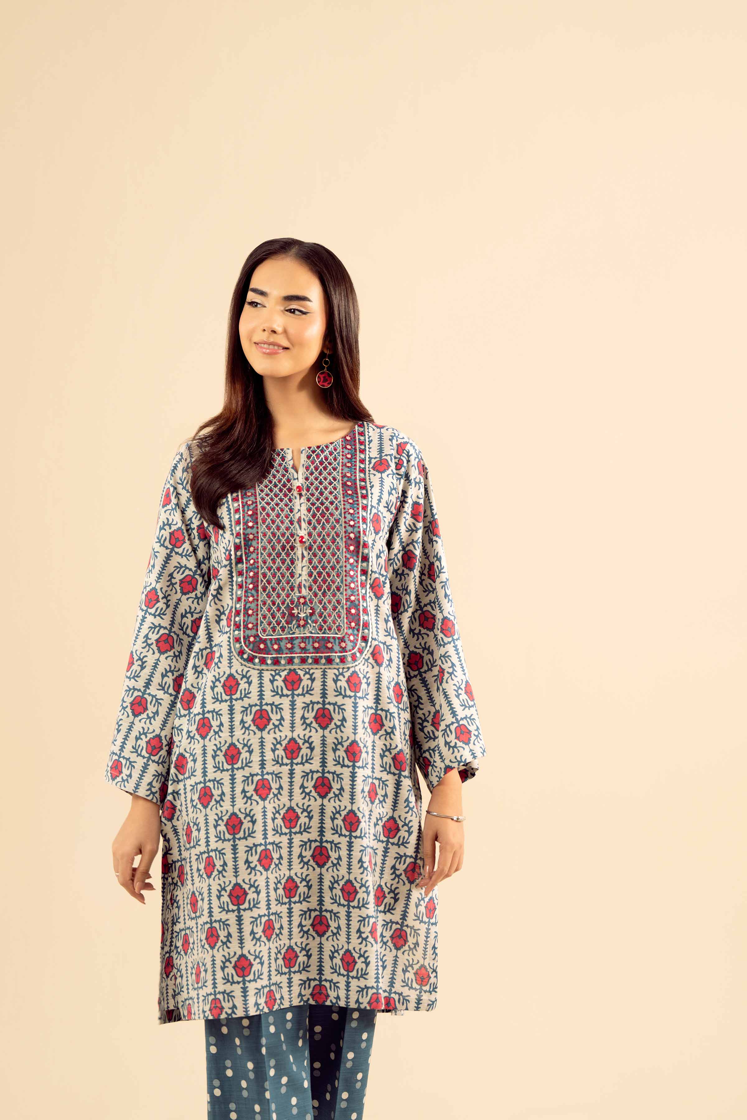 NISHATUAE - Grey Embroidered Khaddar 2-piece Ready to wear Dress