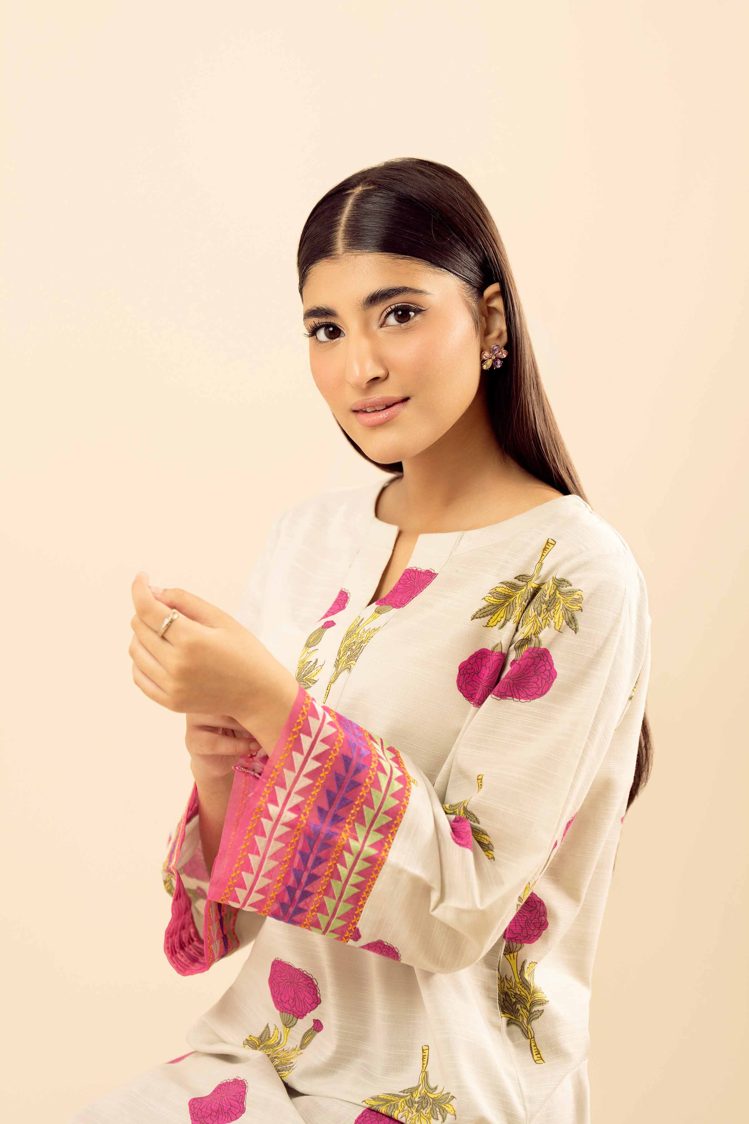 NISHATUAE - Beige Embroidered Khaddar 2-piece Ready to wear Dress