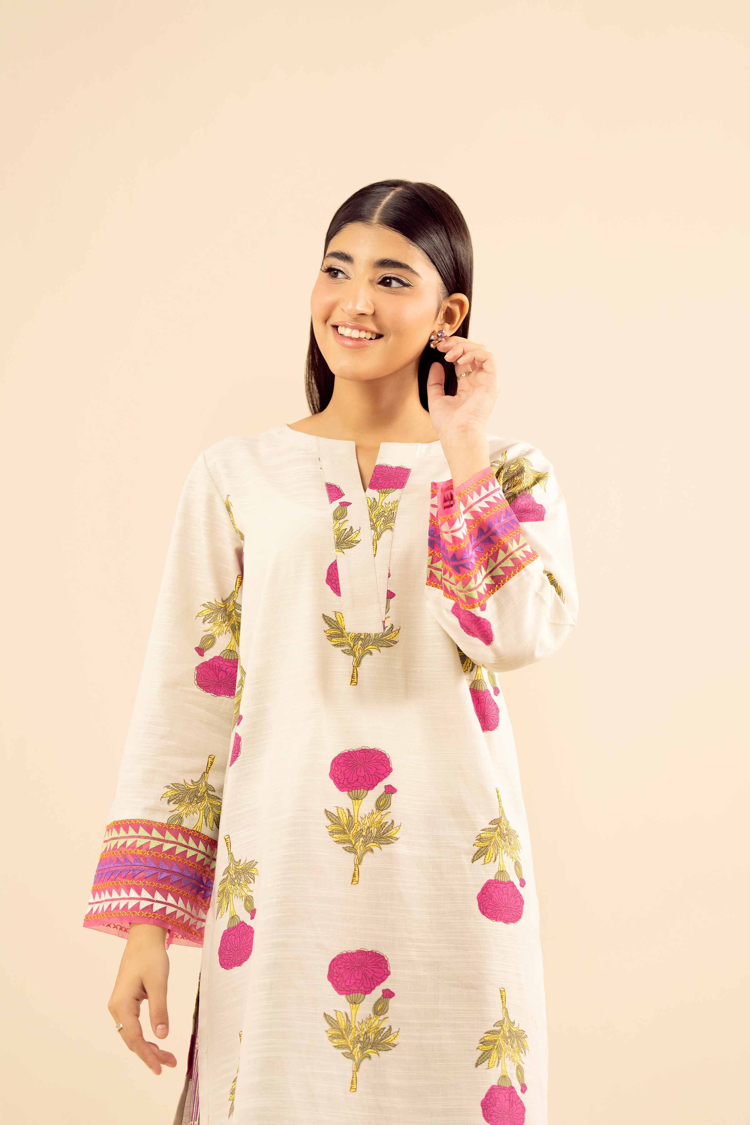 NISHATUAE - Beige Embroidered Khaddar 2-piece Ready to wear Dress