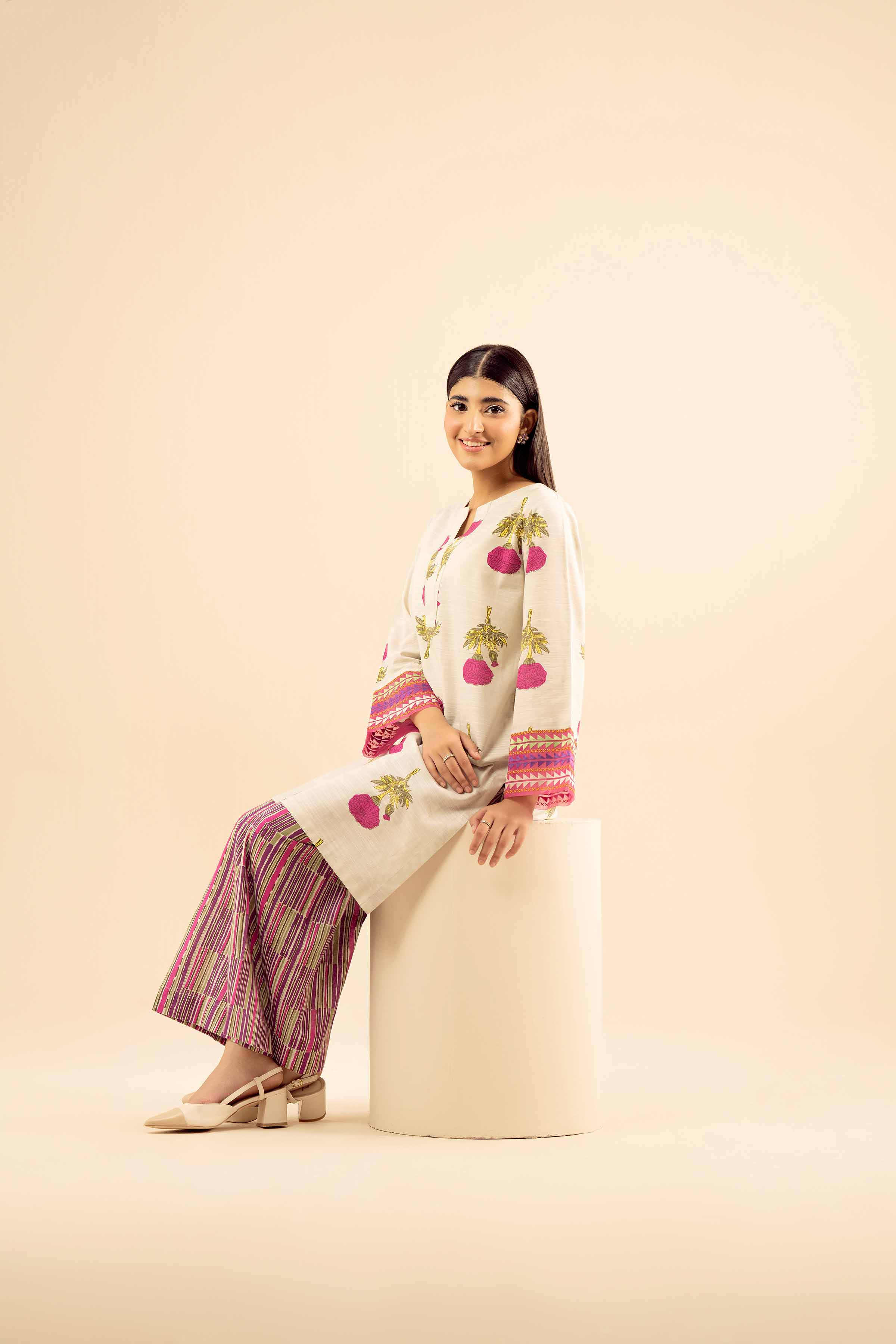 NISHATUAE - Beige Embroidered Khaddar 2-piece Ready to wear Dress